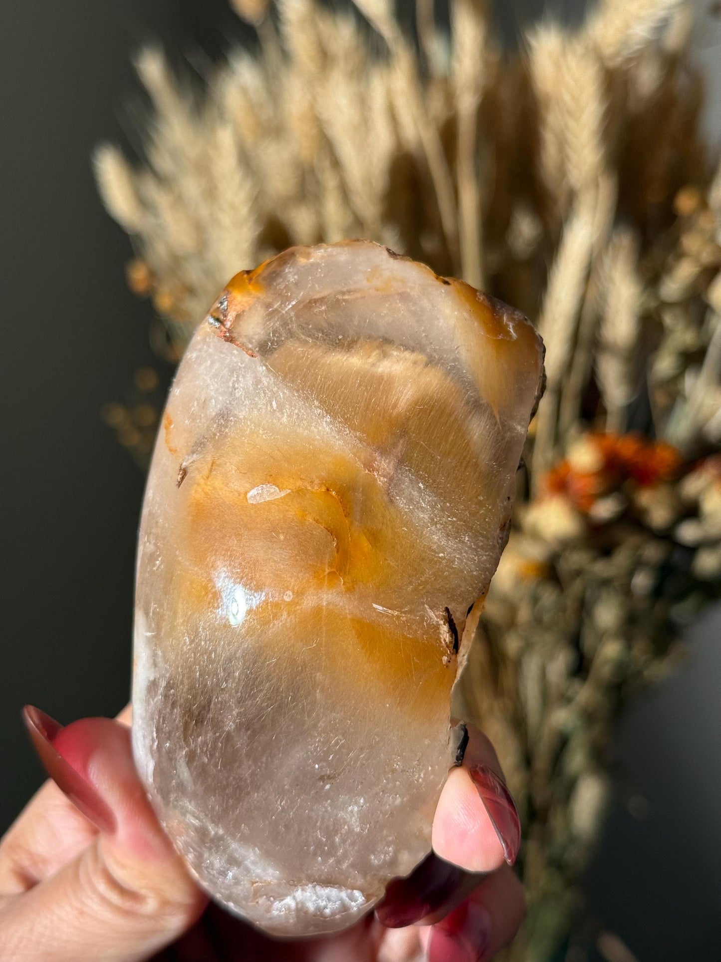 Rabbit Hair Quartz, Orange Rutilated Quartz, Amphibole Quartz, Orange Rutilated Quartz, Amphiboles, Rough Polished Amphibole