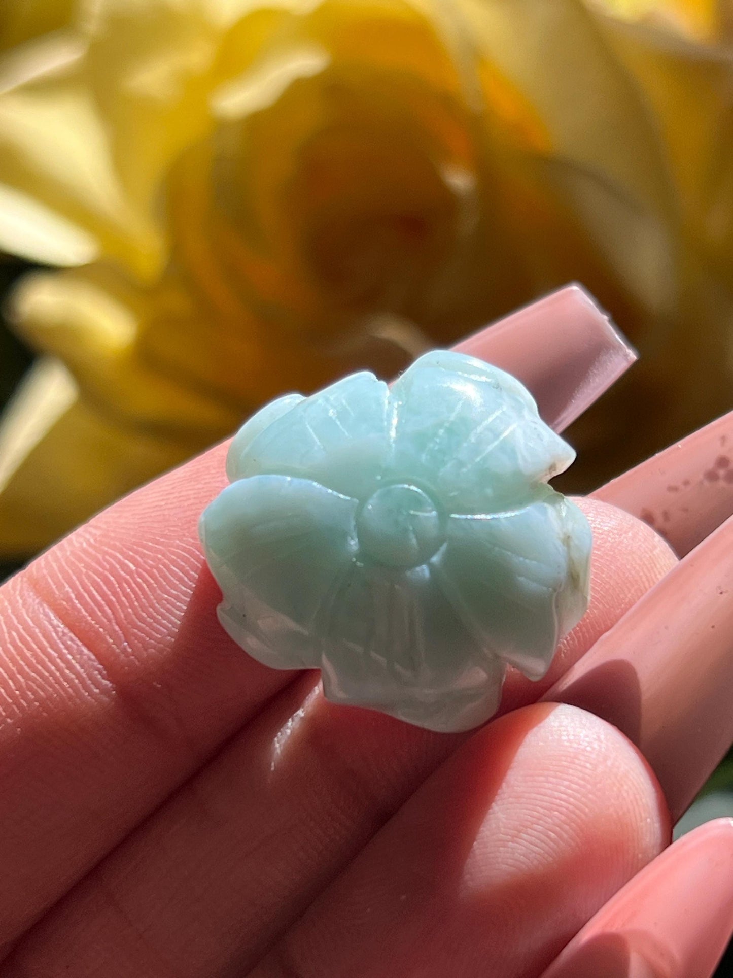 Precious Larimar Flower, Larimar Charm, Larimar Flower, Larimar Cab, Larimar stone cabs, Crystal Gifts, Spiritual Gifts, Crystal Jewelry