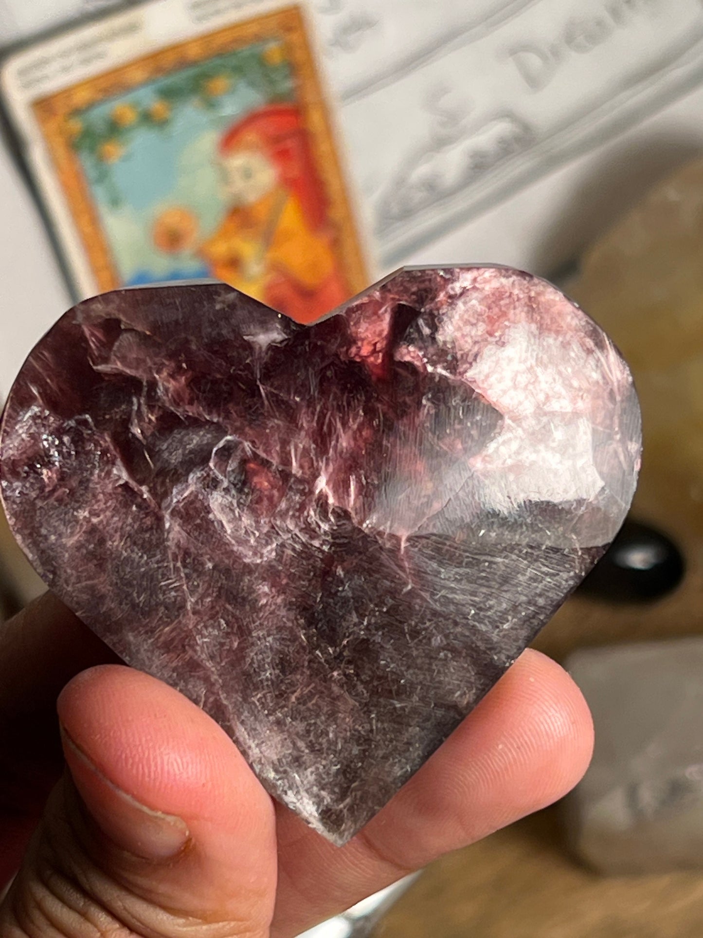 Flashy Purple Mica Heart, Lepidolite Heart, Crystal hearts, Gem Lepidolite, Mica Palm stone
