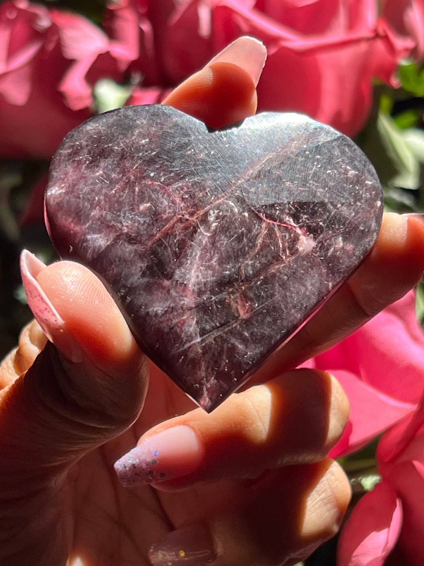 Flashy Purple Mica Heart, Lepidolite Heart, Crystal hearts, Gem Lepidolite, Mica Palm stone, Crystal Jewelry, Crystal Gifts, Small