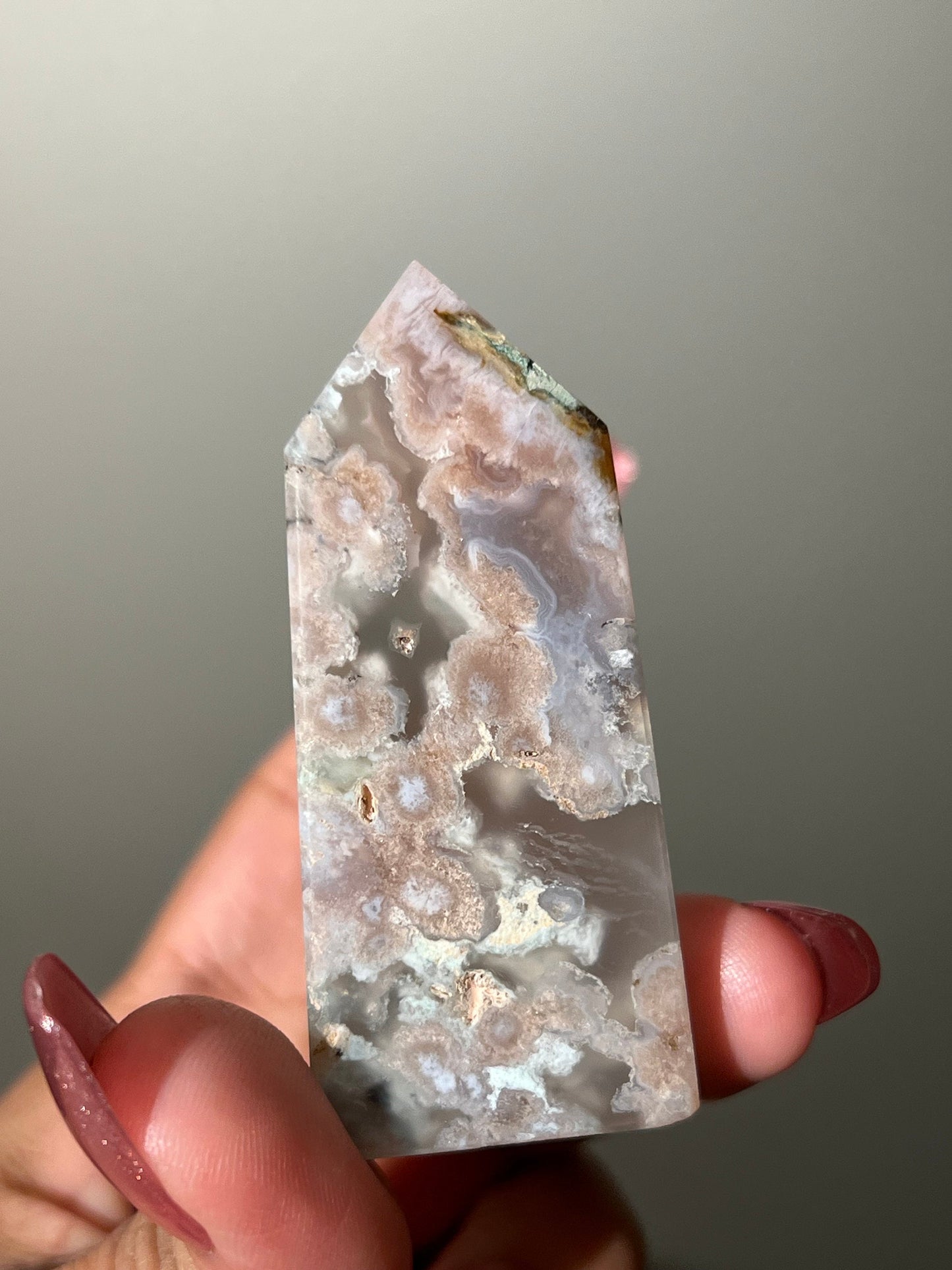 Precious Flower Agate Point, Pink flower agate tower, Beautiful Flower Agate Tower, Flower Agate, Healing Crystals, Crystals for Healing