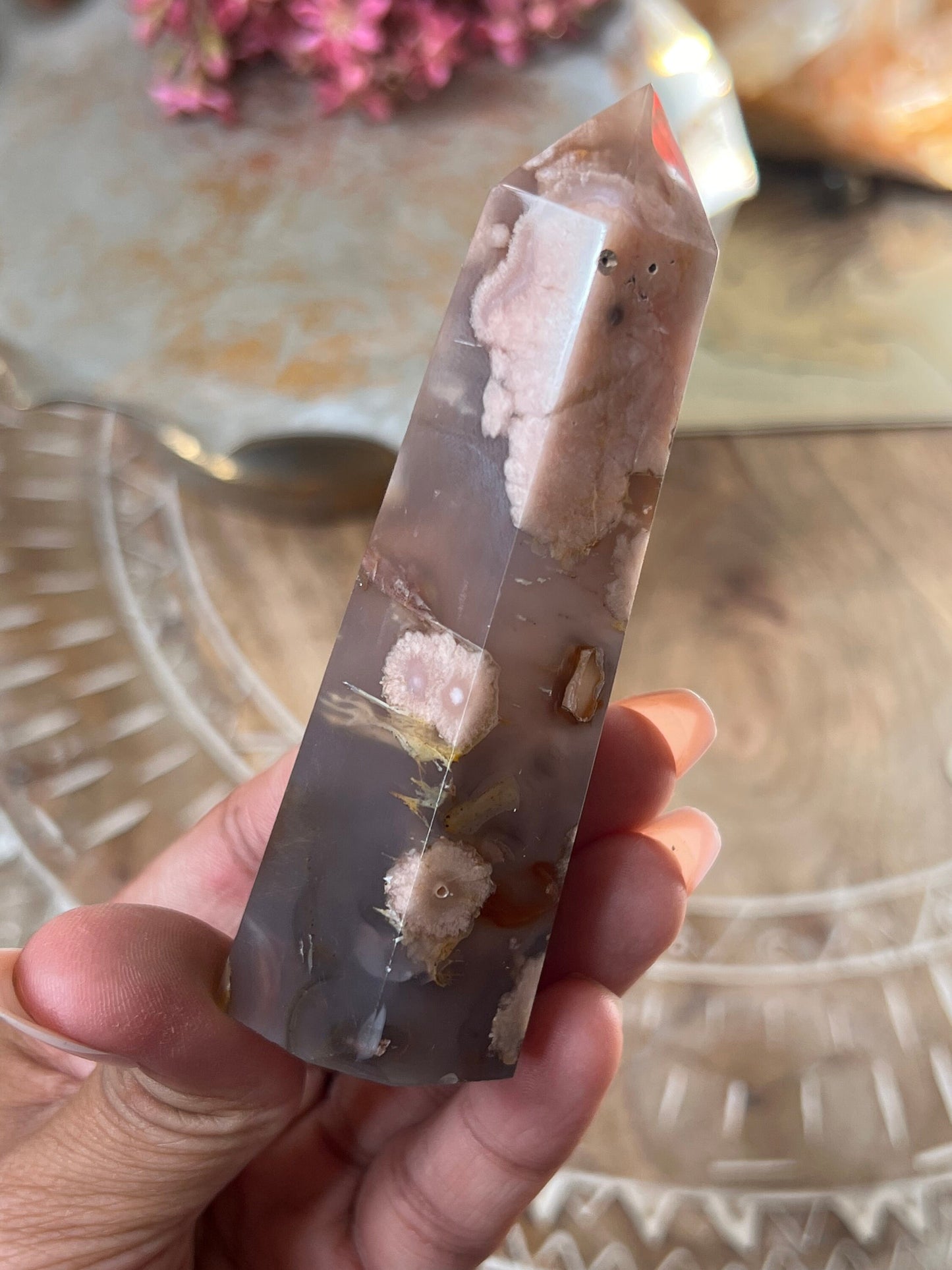 Black Flower Agate Tower, Black & Blue Flower Agate, Flower Agate, Blue Chalcedony