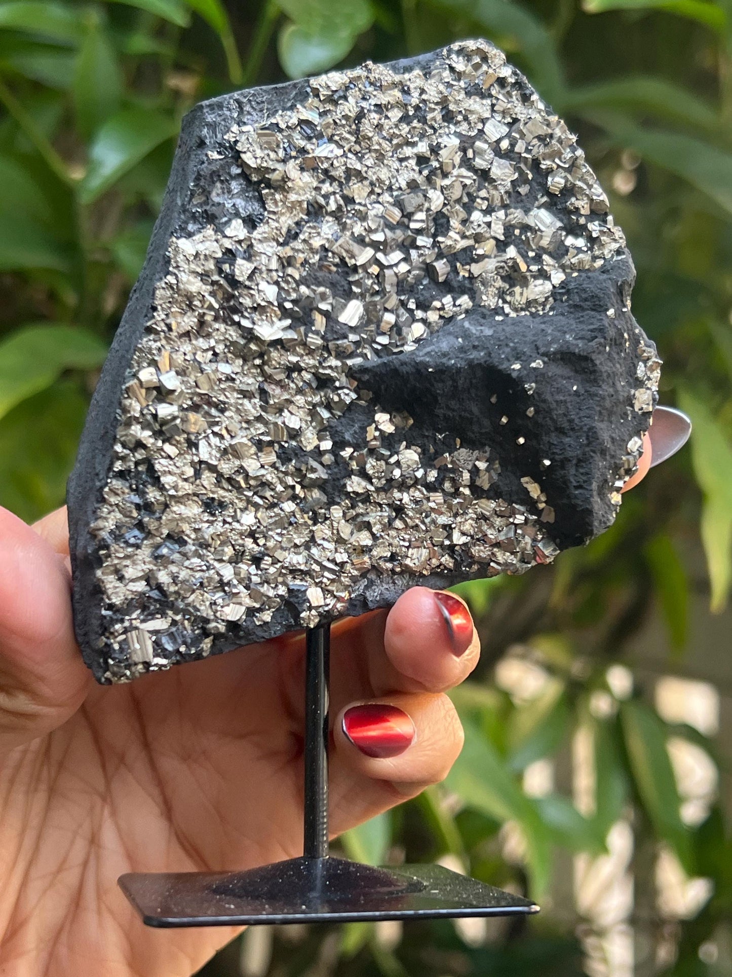 Shungite with Pyrite On Stand, Natural Shungite, Shungite with Pyrite, Raw Shungite, Crystal Gifts, Metaphysical Gifts, Spiritual Decor