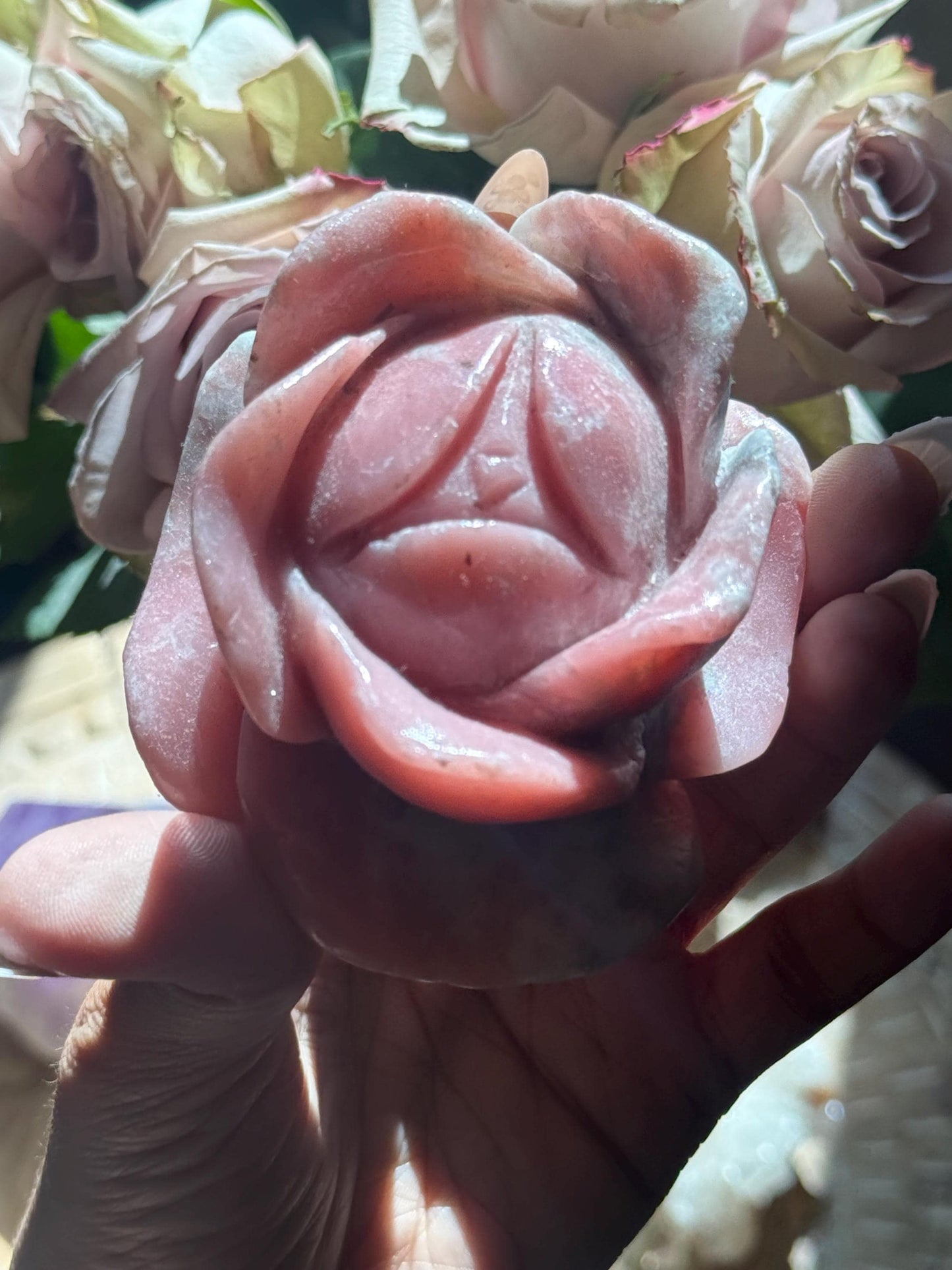 Pink Opal Rose, Pink Opal, Floral Crystal Carving, Heart Chakra Healing Crystal, Crystal Flower, Crystal Gifts,