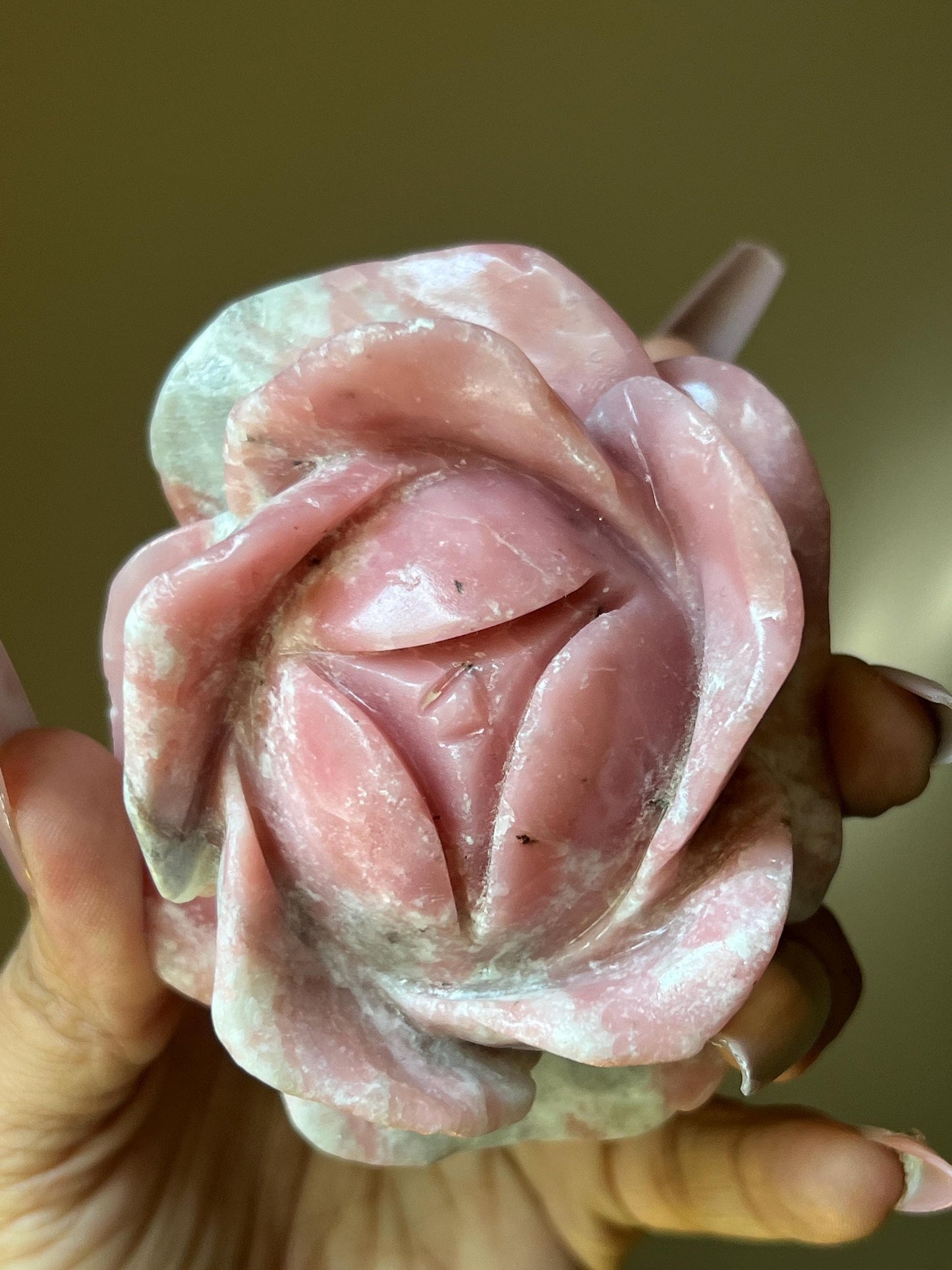 Pink Opal Rose, Pink Opal, Floral Crystal Carving, Heart Chakra Healing Crystal, Crystal Flower, Crystal Gifts,