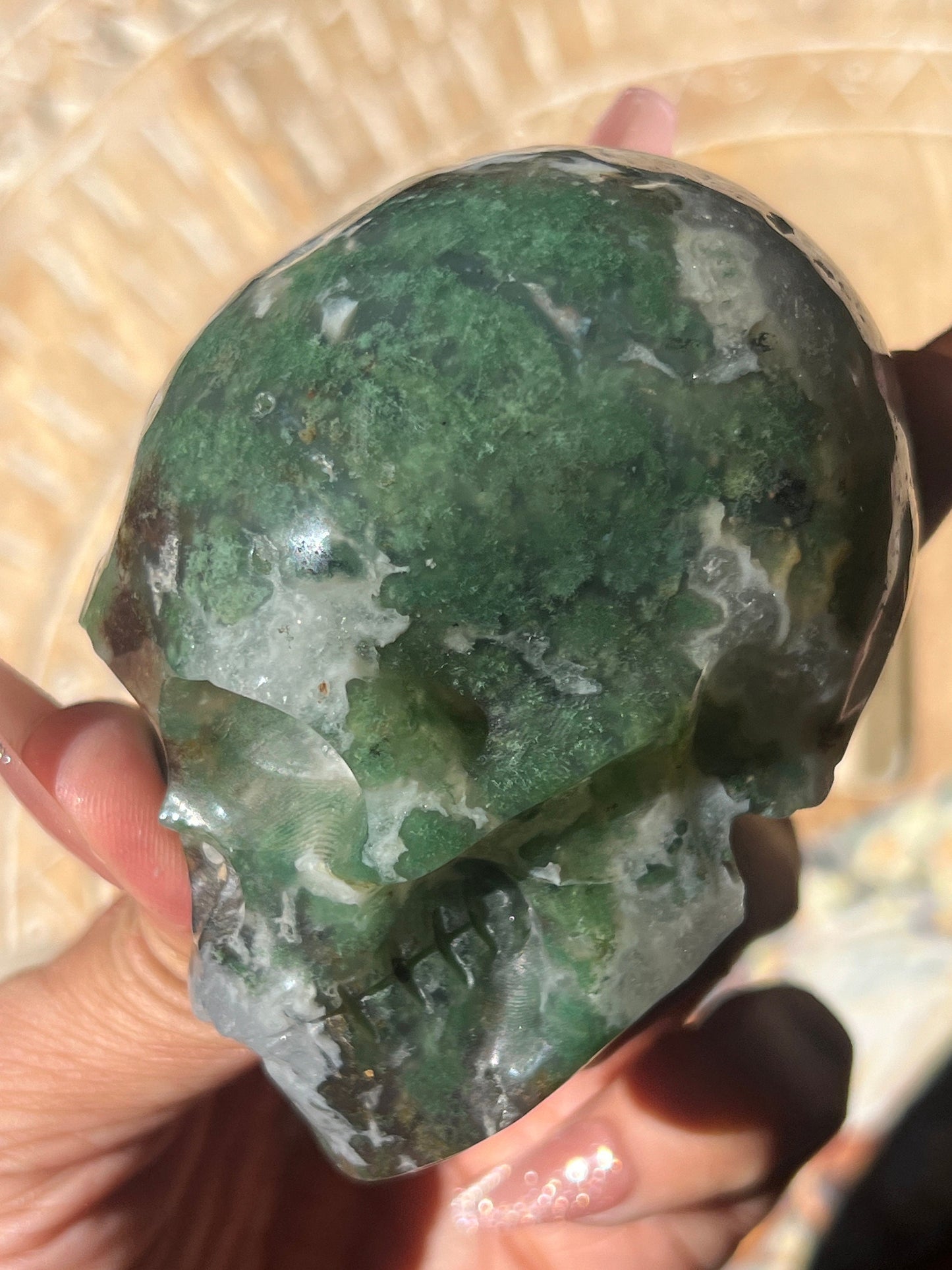 Moss Agate Skull, Druzy Moss Agate, Moss Agate Crystal, Crystal Gifts, Metaphysical Gifts, Witch Decoration, Crystal Skulls, SMALL