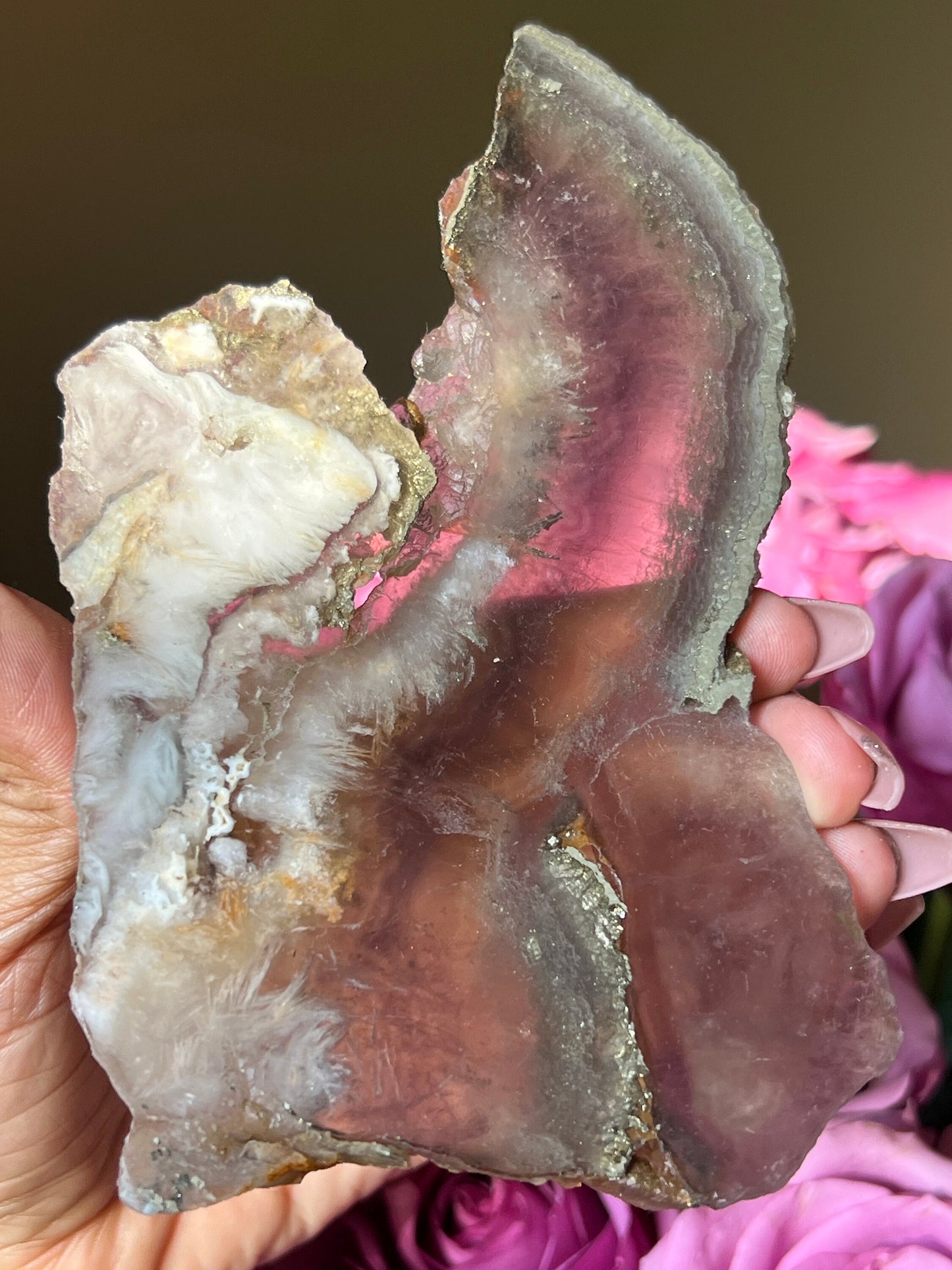 Small Fluorite slab with, Pyrite & Barite Slab, Fluorite slab, Crystal slabs, lavender fluorite, Crystal Gifts, Lavender Fluorite, SMALL