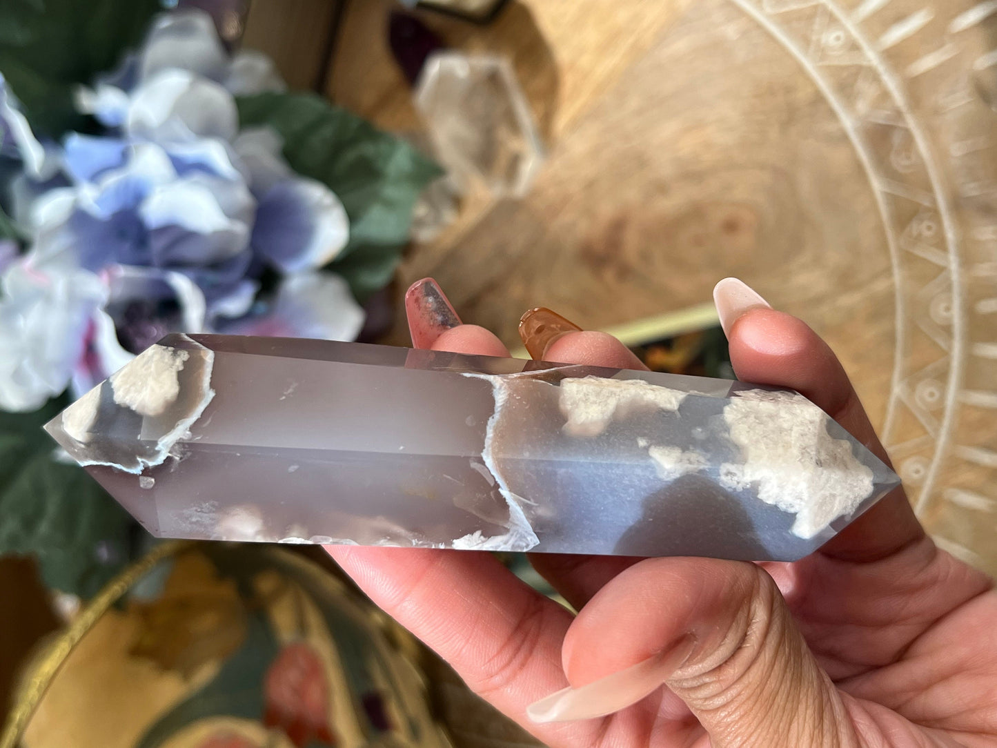 Gorgeous Black Flower Agate, Black Flower Agate Blue Flower Agate, Flower Agate, Blue Chalcedony, Crystal Gifts, Dendrite Agate,
