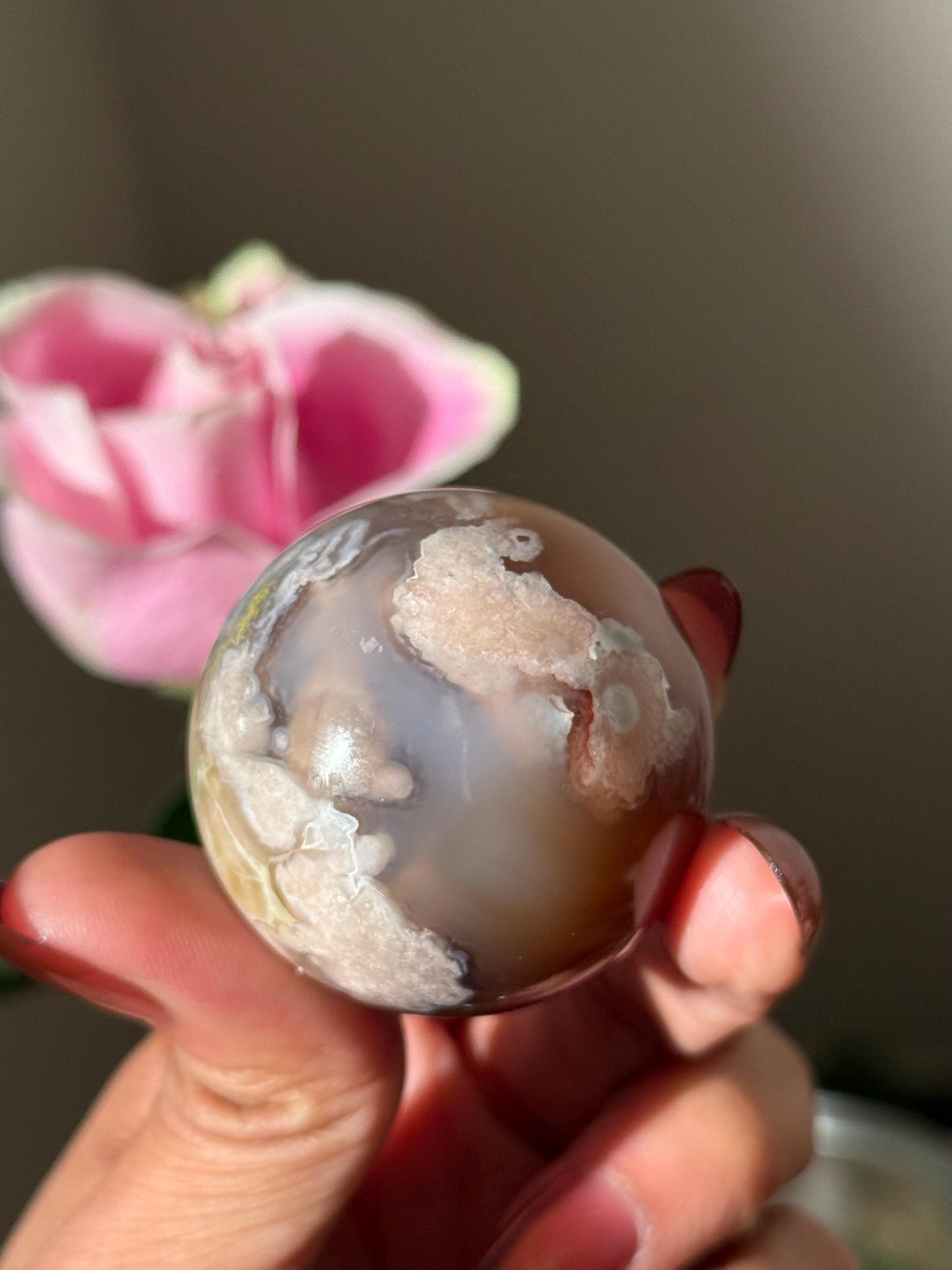 Red Flower Agate, Green Flower Agate, Sakura Agate, Cherry Blossom Agate, Heart Crystals, Crystal Gifts, 41 mm