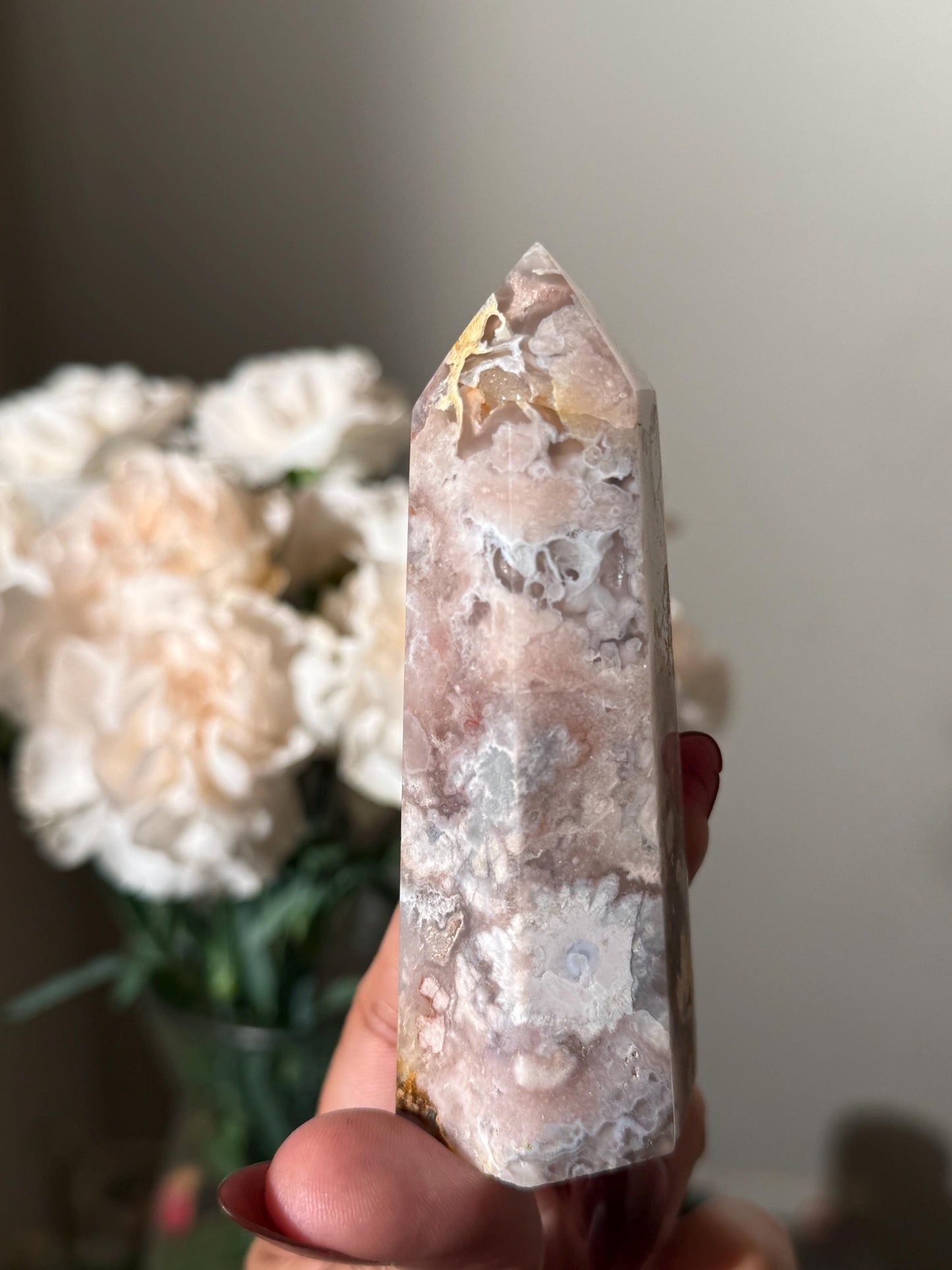 Black Flower Agate Tower, Pink and GREY Flower Agate, Flower Agate, Crystal Gifts, Metaphyiscal Gifts,