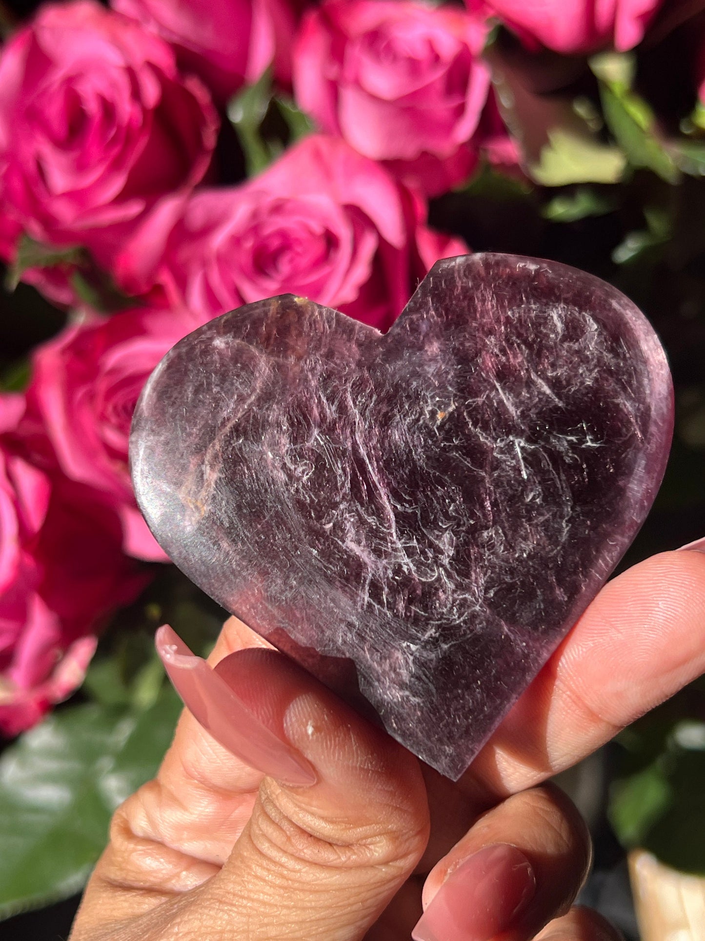 Purple Mica Heart, Lepidolite Heart, Crystal hearts, Gem Lepidolite, Mica Palm stone