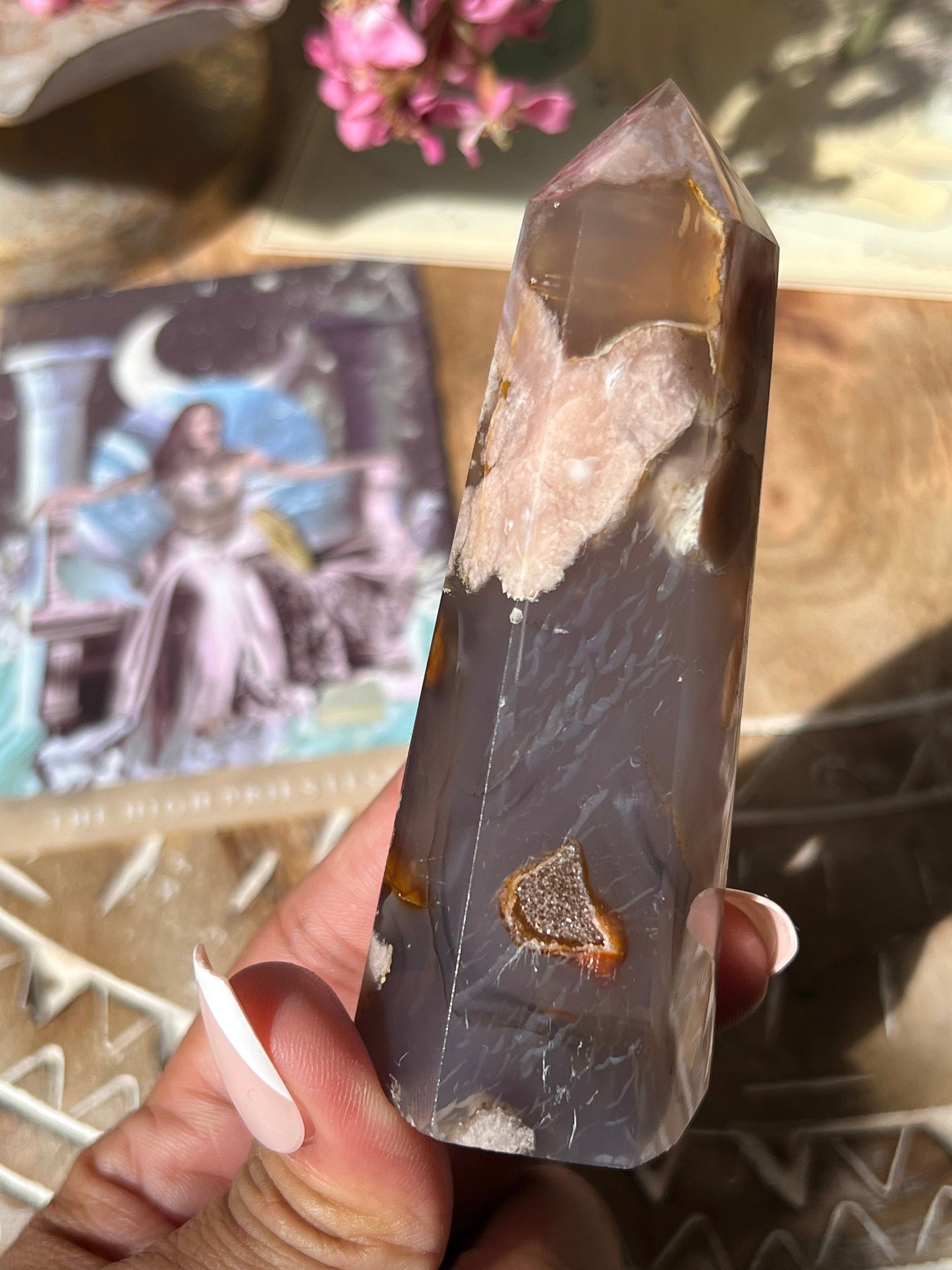 Black Flower Agate Tower, Black & Blue Flower Agate, Flower Agate, Blue Chalcedony