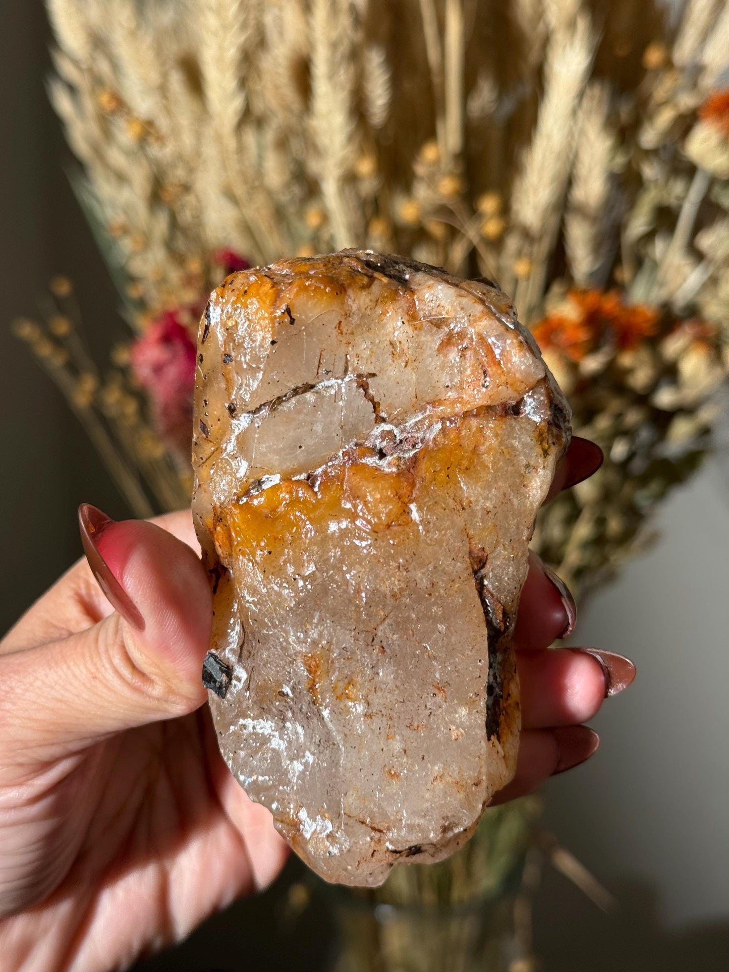 Rabbit Hair Quartz, Orange Rutilated Quartz, Amphibole Quartz, Orange Rutilated Quartz, Amphiboles, Rough Polished Amphibole