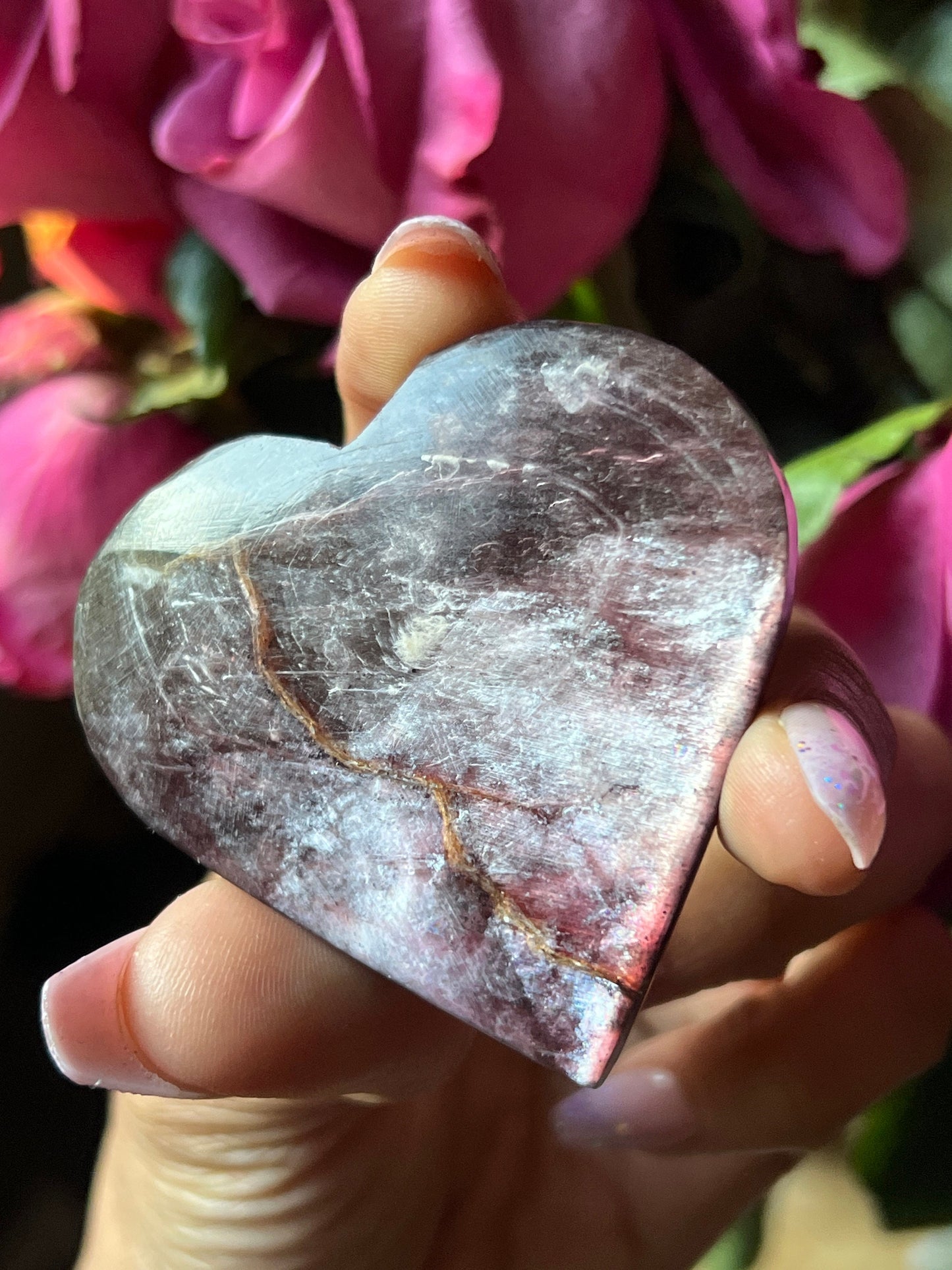 Flashy Purple Mica Heart, Lepidolite Heart, Crystal hearts, Gem Lepidolite, Mica Palm stone, Crystal Jewelry, Crystal Gifts, Small