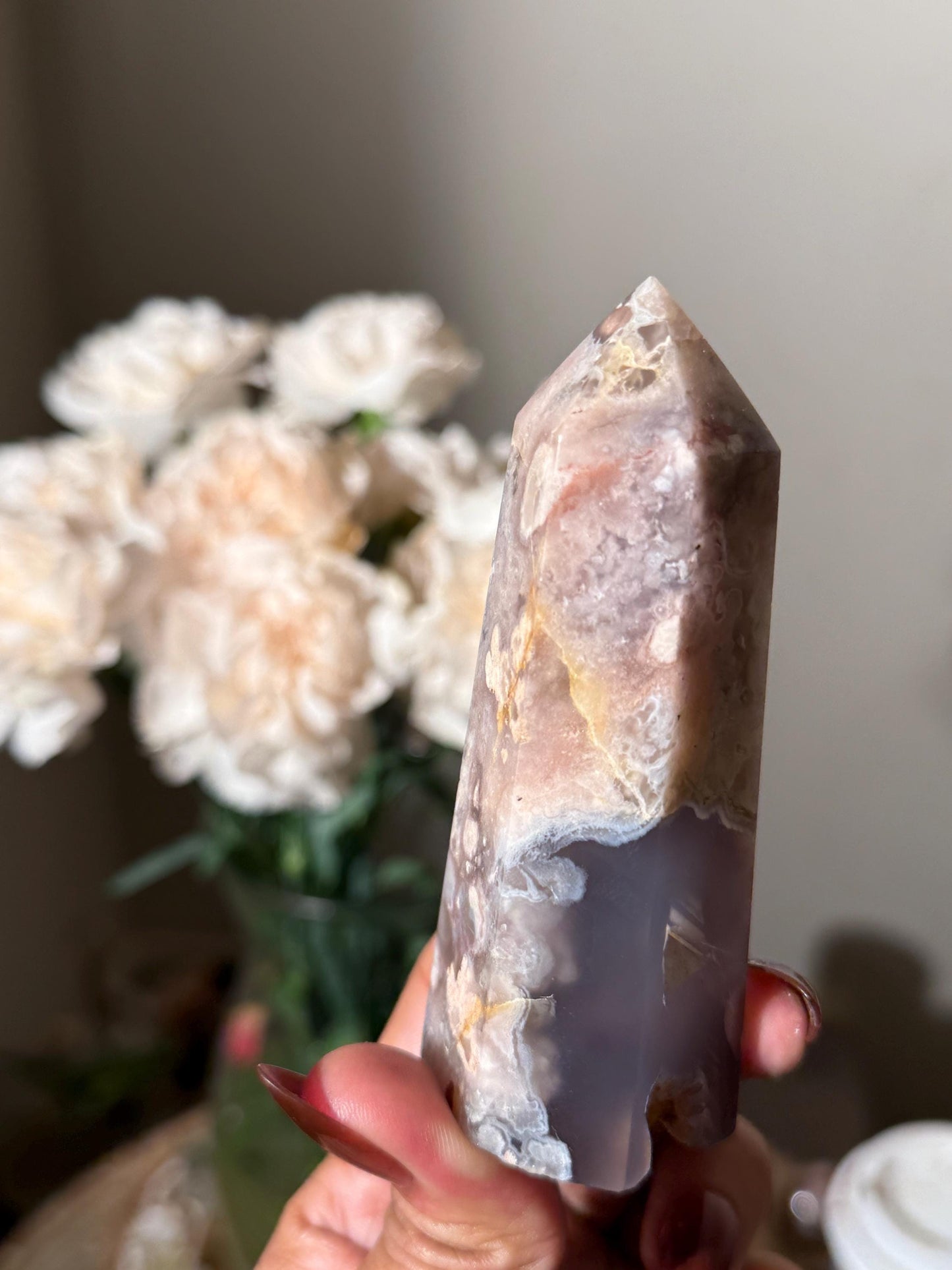 Black Flower Agate Tower, Pink and GREY Flower Agate, Flower Agate, Crystal Gifts, Metaphyiscal Gifts,