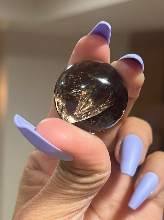 Small Smoky Quartz Sphere, Rainbow Smoky Quartz, crystal ball with crown holder,