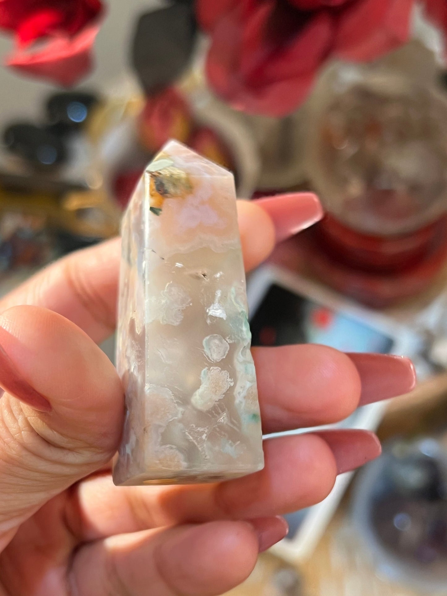 Precious Flower Agate Point, Pink flower agate tower, Beautiful Flower Agate Tower, Flower Agate, Healing Crystals, Crystals for Healing