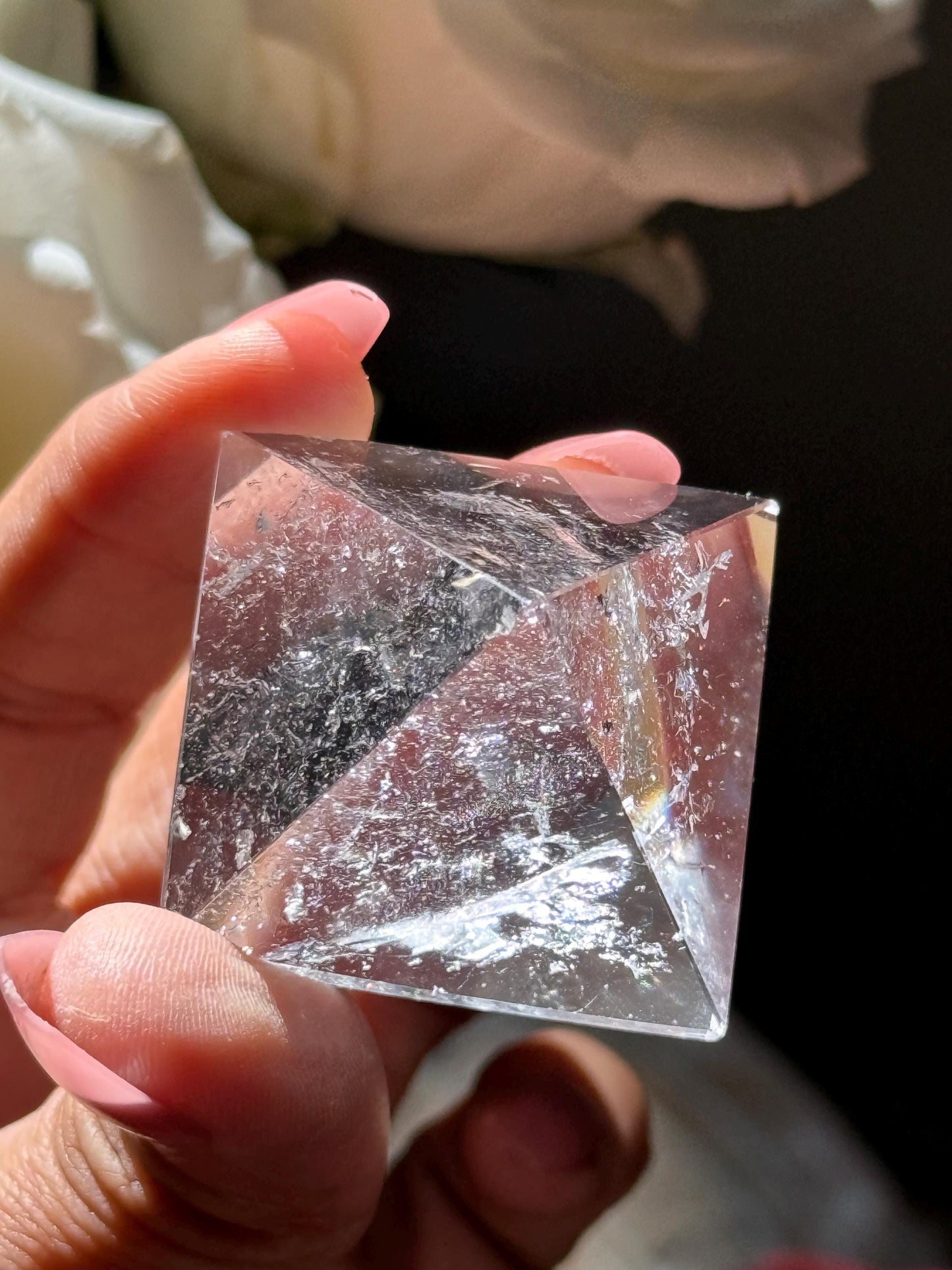 Small Natural Clear Quartz Pyramid, Rainbow Clear Quartz, Spiritual Home Decoration, Egyptian Pyramid Decoration, Small Pyramid