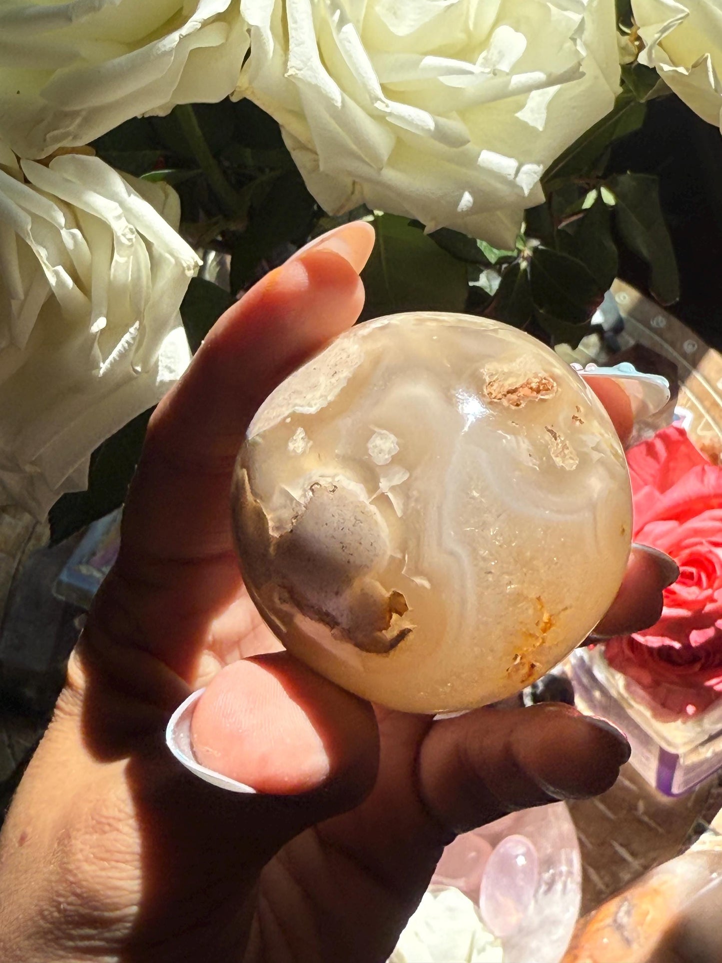 Flower Agate Sphere, Flower Agate, Small Flower Agate Sphere, Cherry Blossom Agate, Sakura Agate, Healing Crystals, SMALL