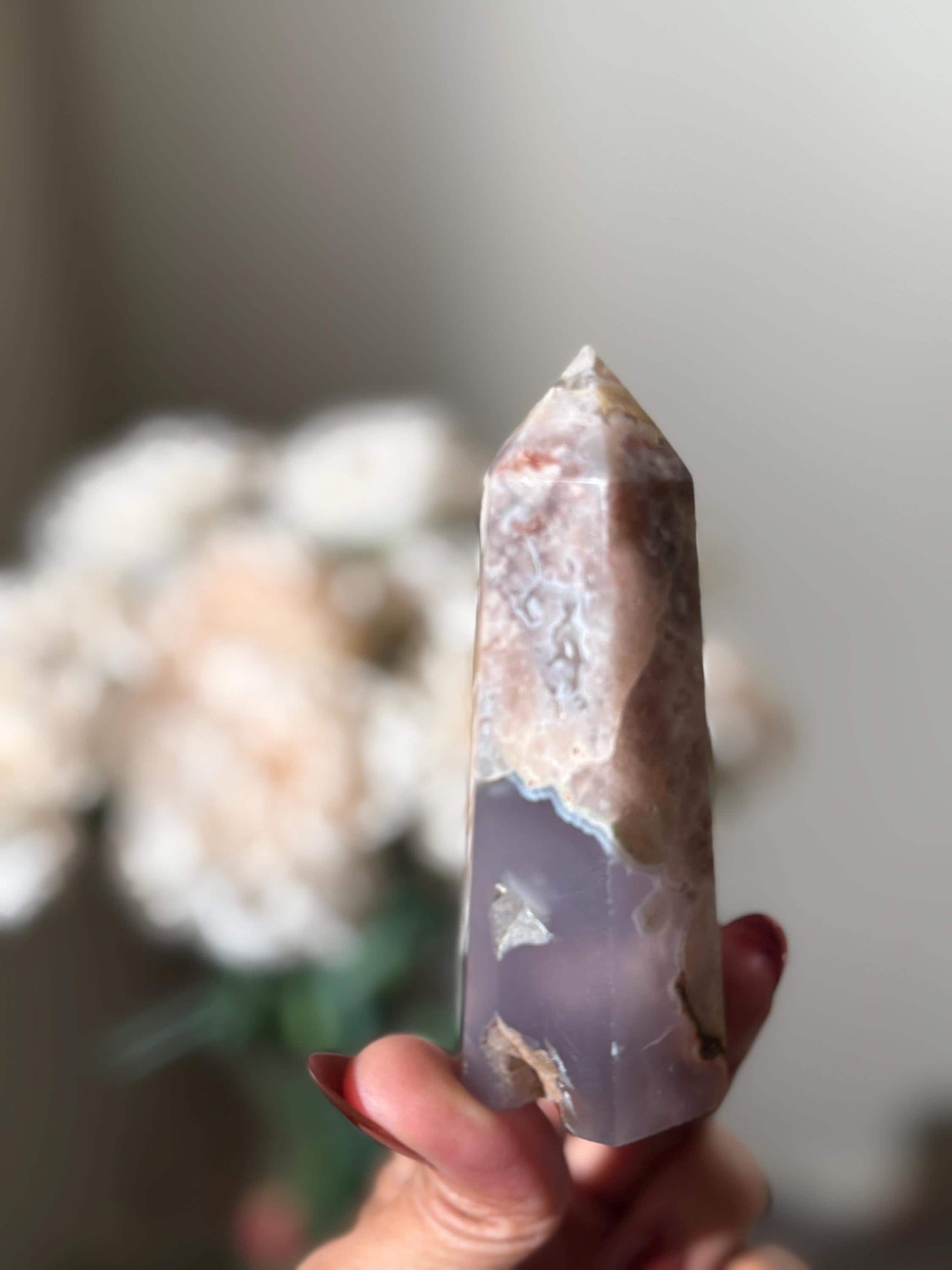 Black Flower Agate Tower, Pink and GREY Flower Agate, Flower Agate, Crystal Gifts, Metaphyiscal Gifts,