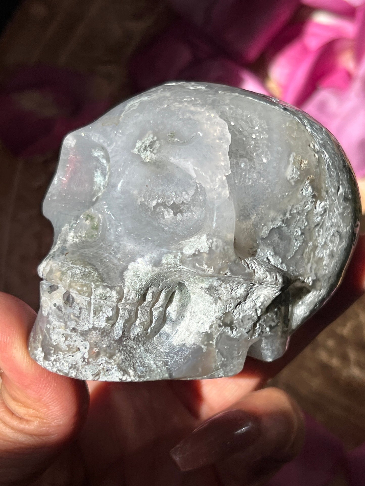 Moss Agate Skull, Druzy Moss Agate, Moss Agate Crystal, Crystal Gifts, Metaphysical Gifts, Witch Decoration, Crystal Skulls, SMALL
