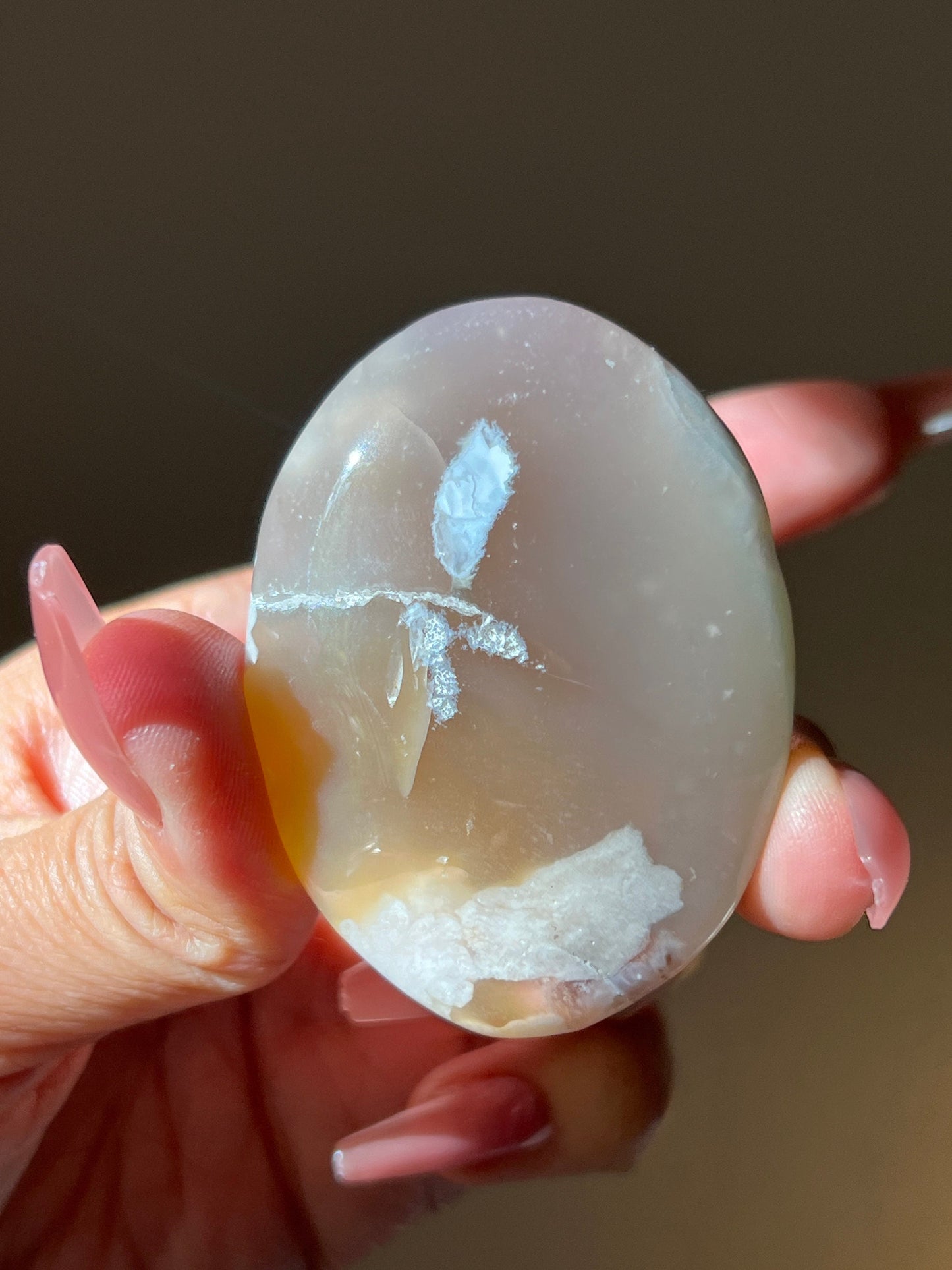 Green flower agate palm, Green Flower Agate, Sakura Agate, Cherry Blossom Agate, Heart Crystals, Crystal Gifts, Metaphysical Gifts