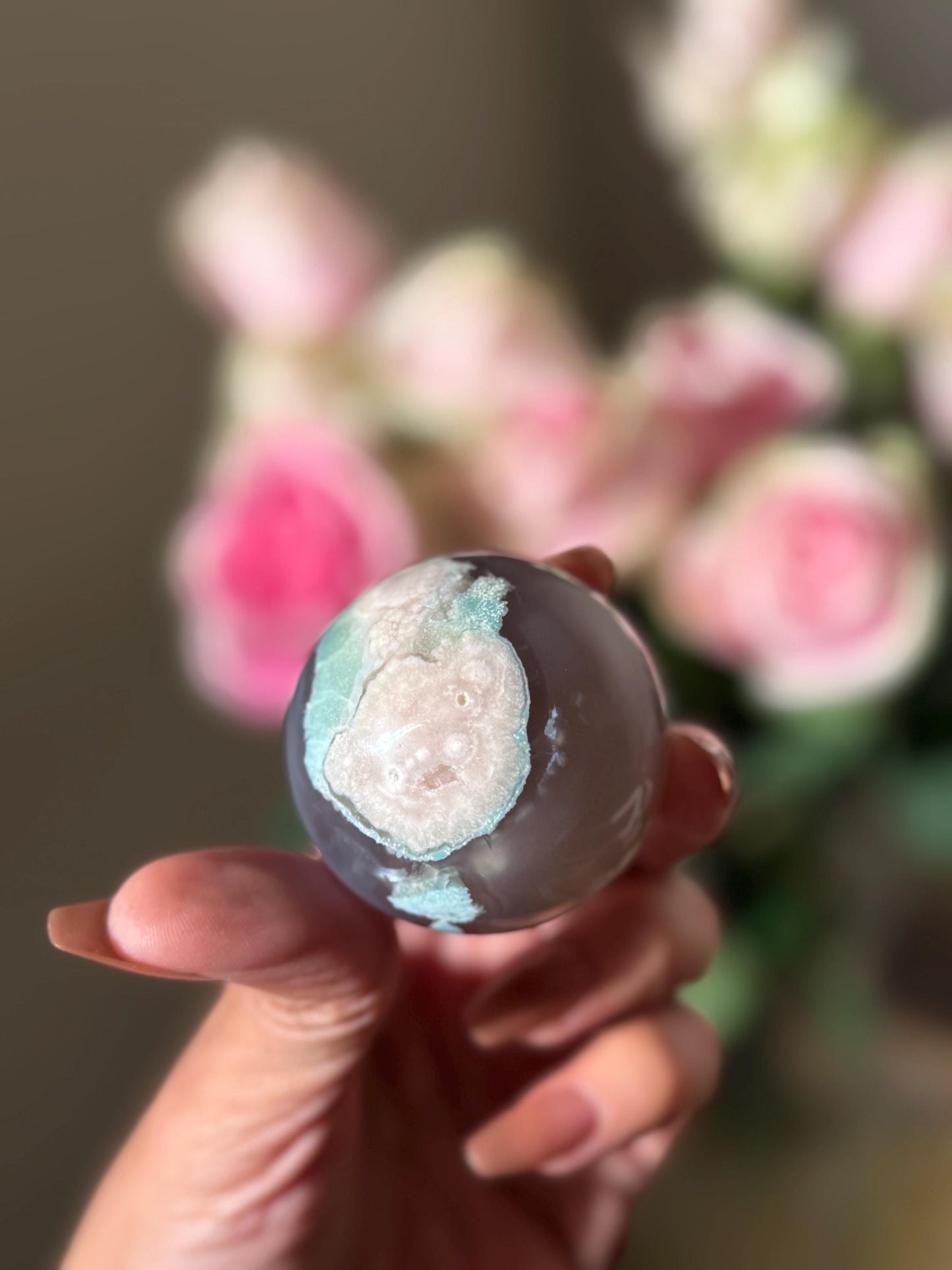 Green flower agate palm, Green Flower Agate, Sakura Agate, Cherry Blossom Agate, Heart Crystals, Crystal Gifts, Metaphysical Gifts