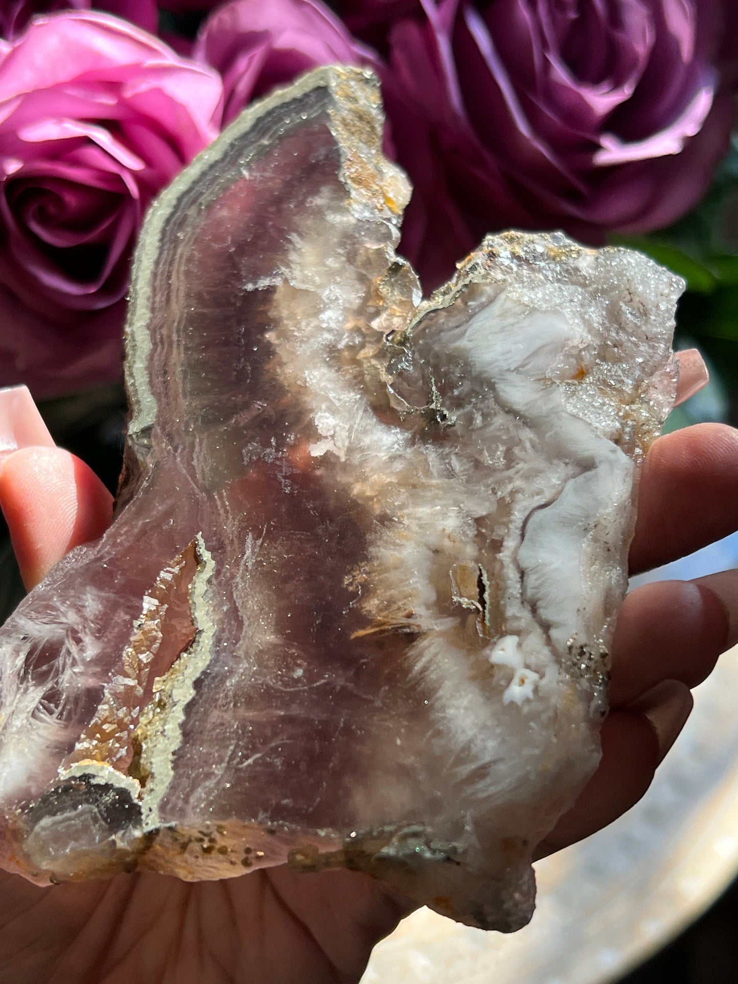 Small Fluorite slab with, Pyrite & Barite Slab, Fluorite slab, Crystal slabs, lavender fluorite, Crystal Gifts, Lavender Fluorite, SMALL