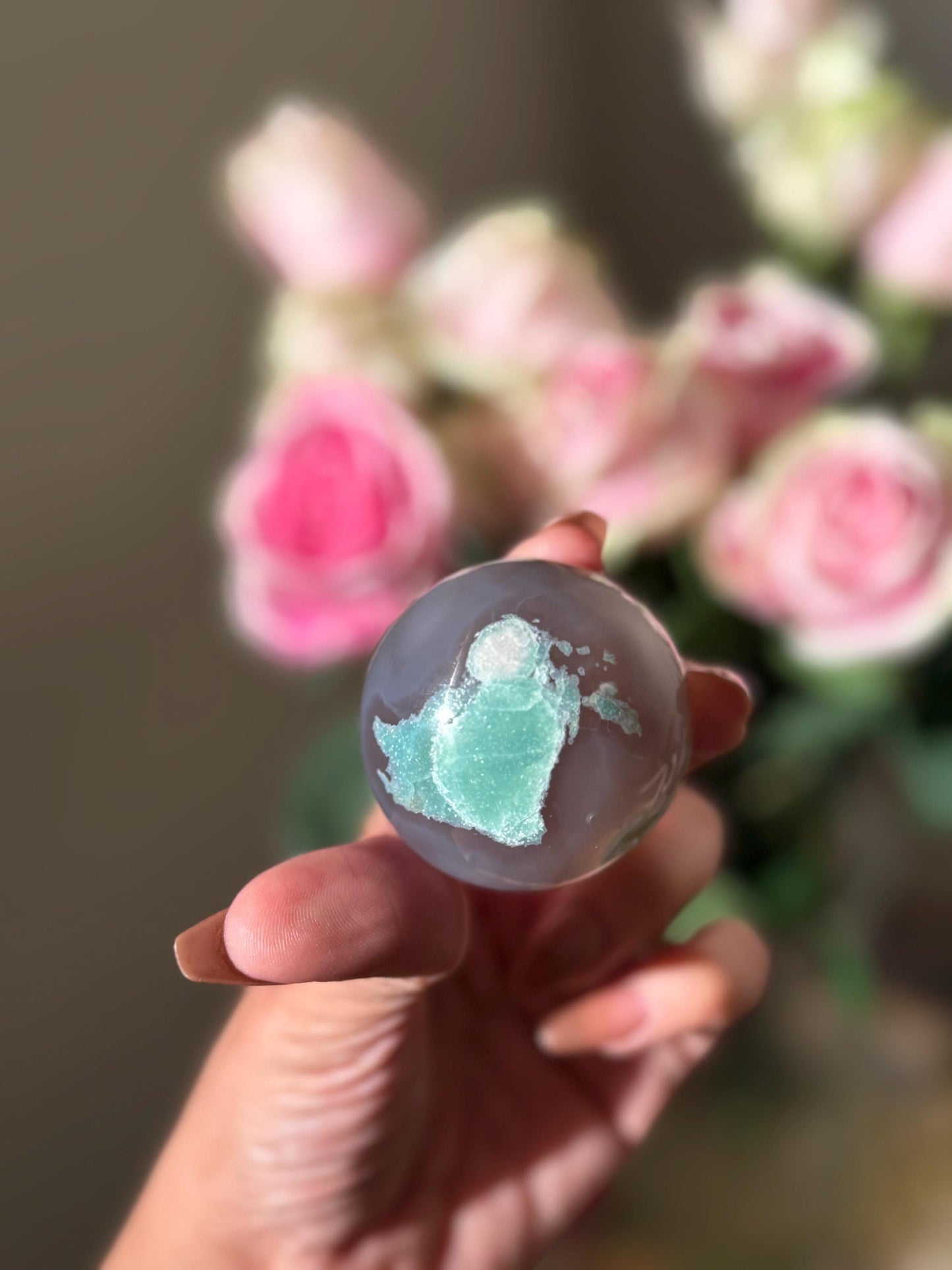 Green flower agate palm, Green Flower Agate, Sakura Agate, Cherry Blossom Agate, Heart Crystals, Crystal Gifts, Metaphysical Gifts