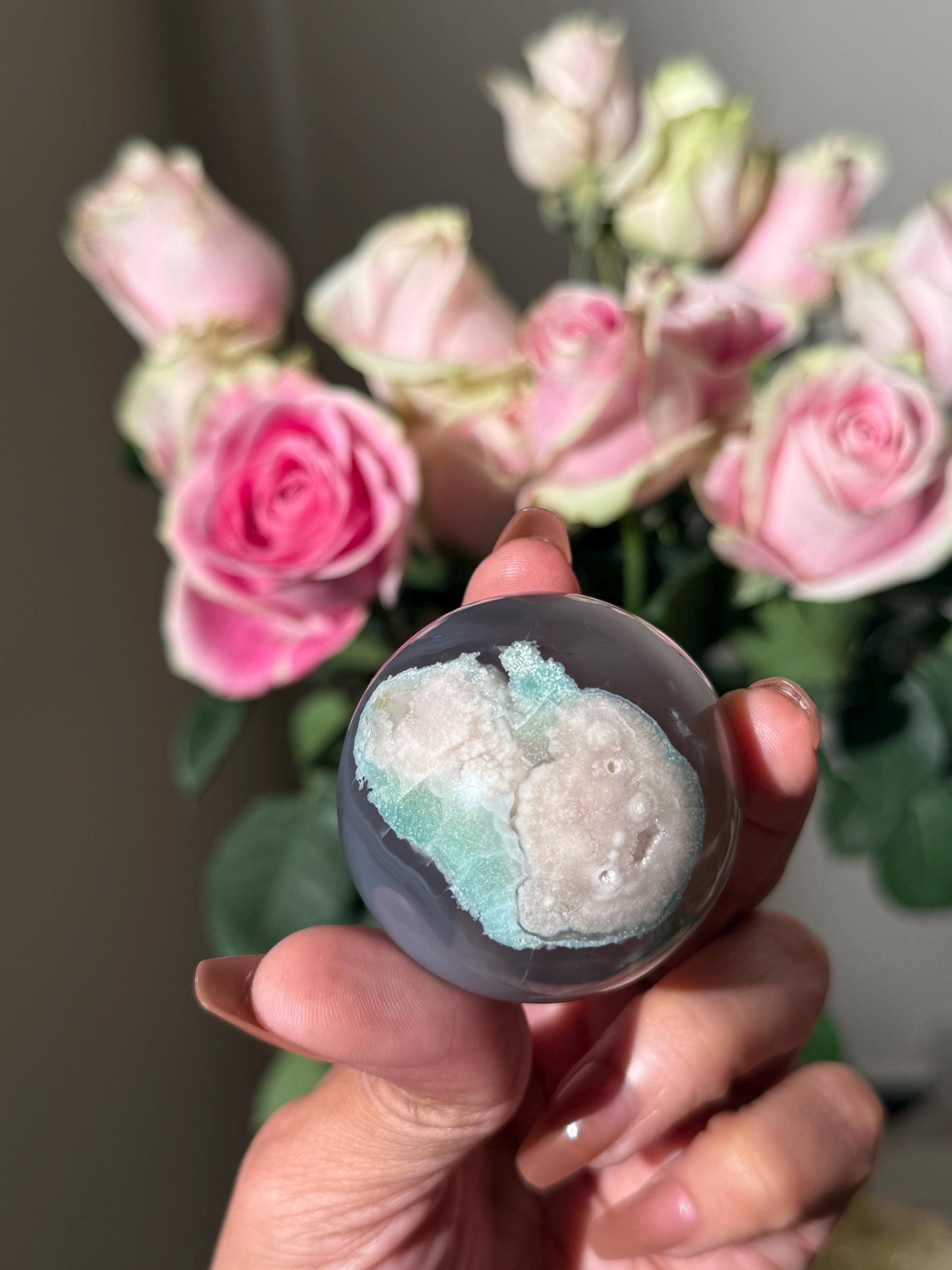 Green flower agate palm, Green Flower Agate, Sakura Agate, Cherry Blossom Agate, Heart Crystals, Crystal Gifts, Metaphysical Gifts