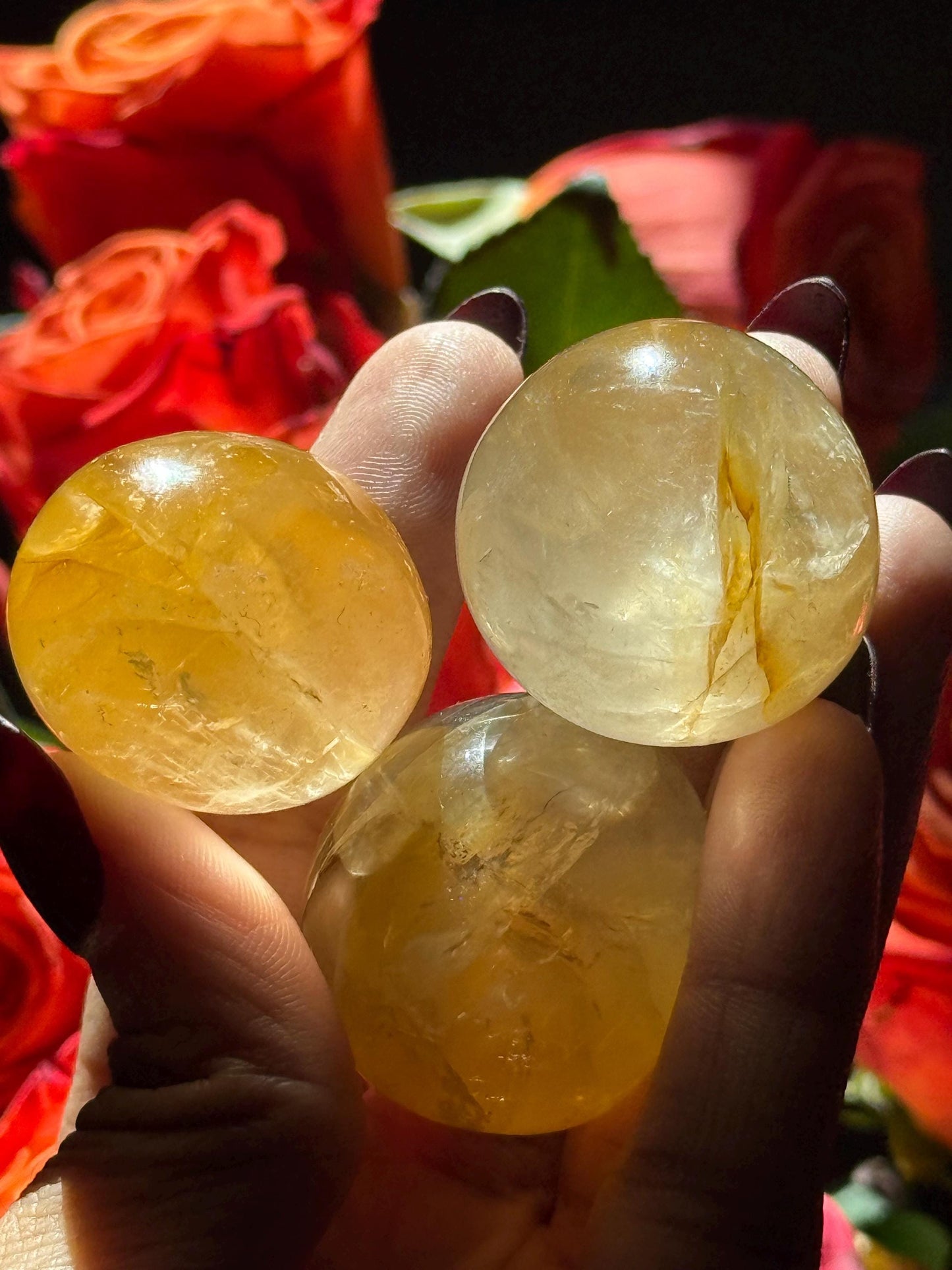 3 Golden Healer Tumbles, Yellow Hematoid Quartz, Golden Healer Star Flash, Crystal Tumbles, Healing Crystals, Crystal Wholesale,