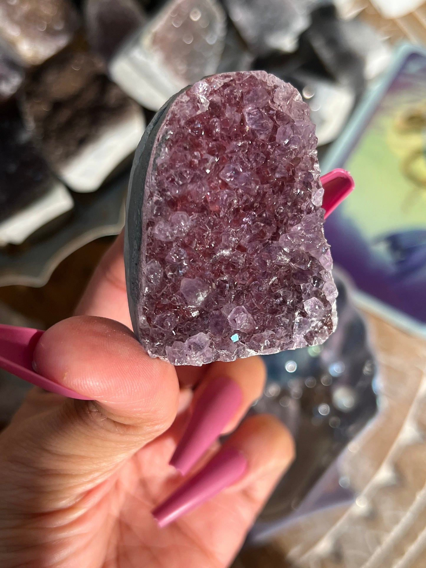 Small Sugar Druzy Geode, Sugar Agate Druzy Amethyst From Uruguay, Druzy Crystals, Cut base amethyst,