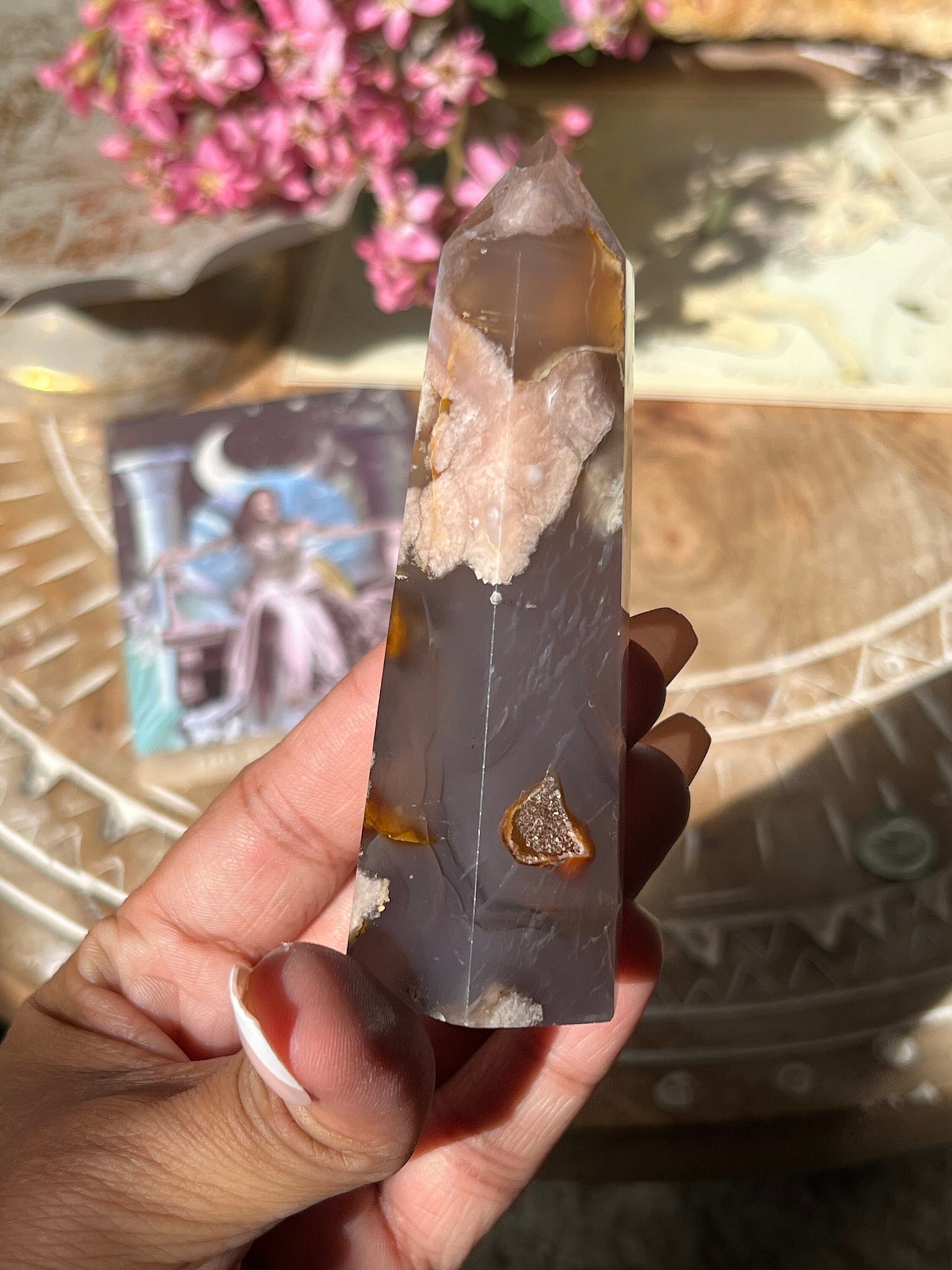 Black Flower Agate Tower, Black & Blue Flower Agate, Flower Agate, Blue Chalcedony