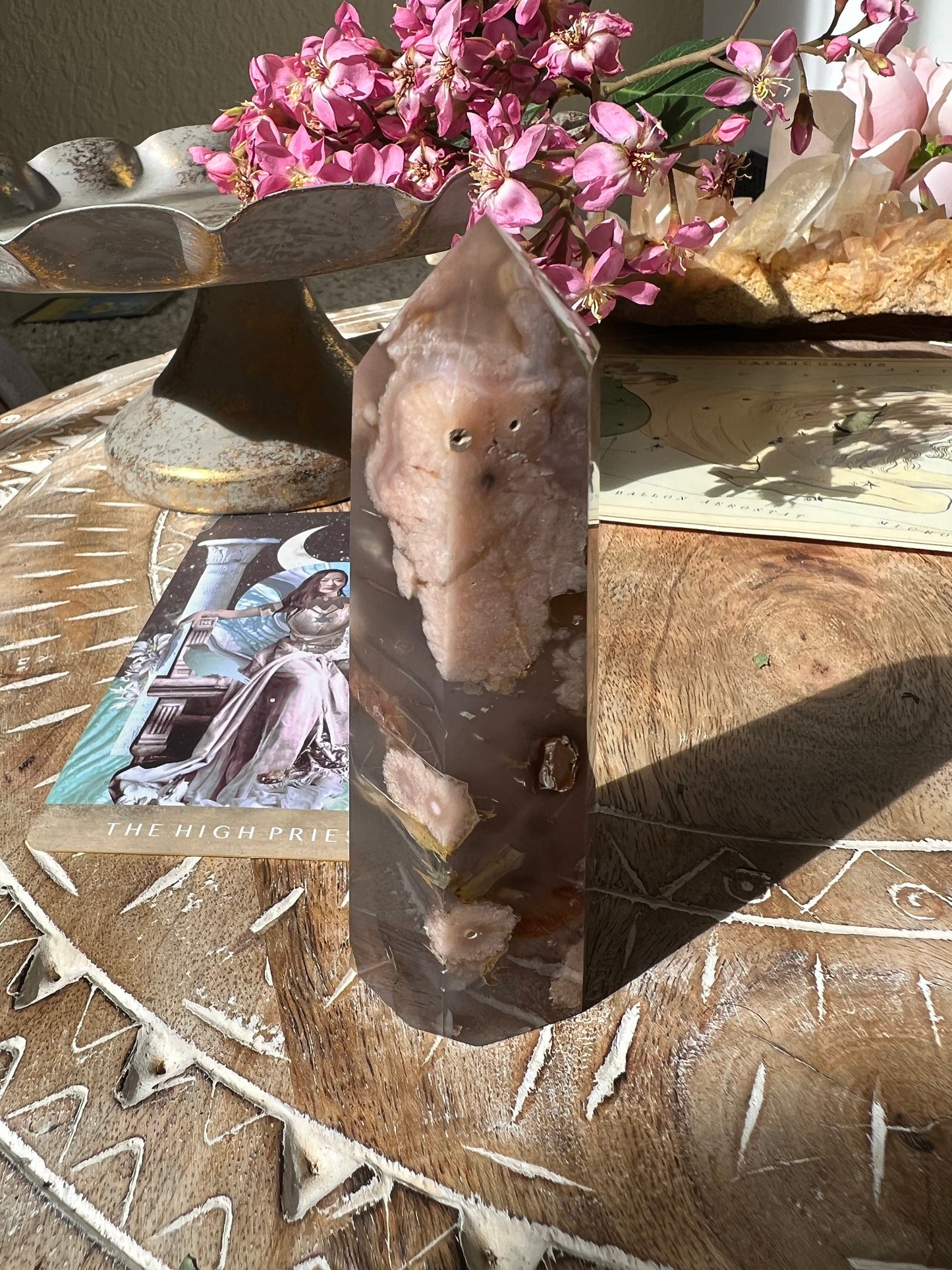 Black Flower Agate Tower, Black & Blue Flower Agate, Flower Agate, Blue Chalcedony