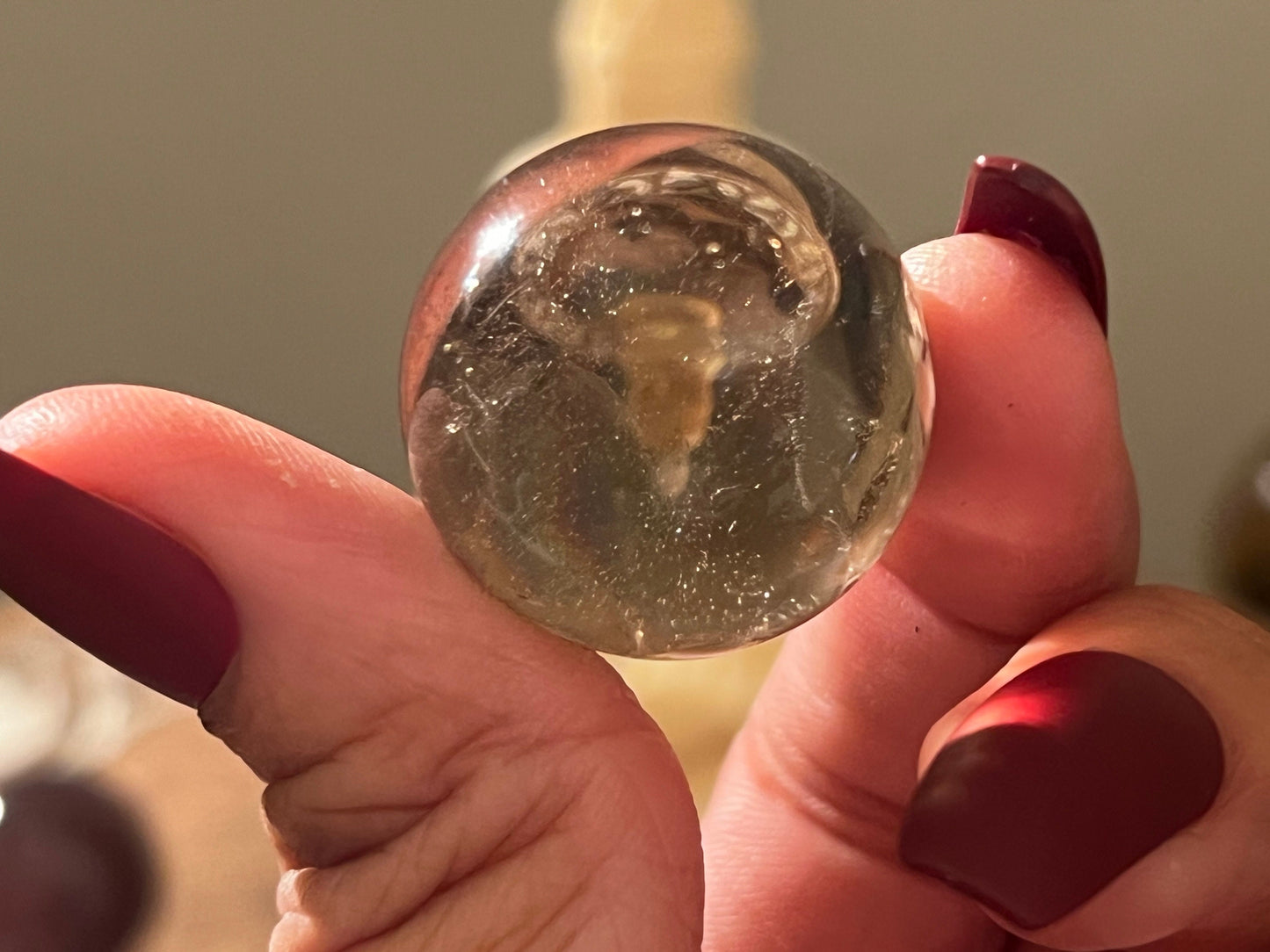 Small Smoky Quartz Sphere, Rainbow Smoky Quartz, crystal ball with crown holder,