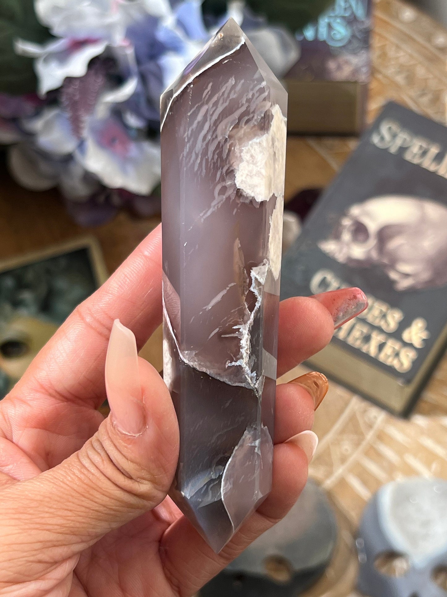 Gorgeous Black Flower Agate, Black Flower Agate Blue Flower Agate, Flower Agate, Blue Chalcedony, Crystal Gifts, Dendrite Agate,
