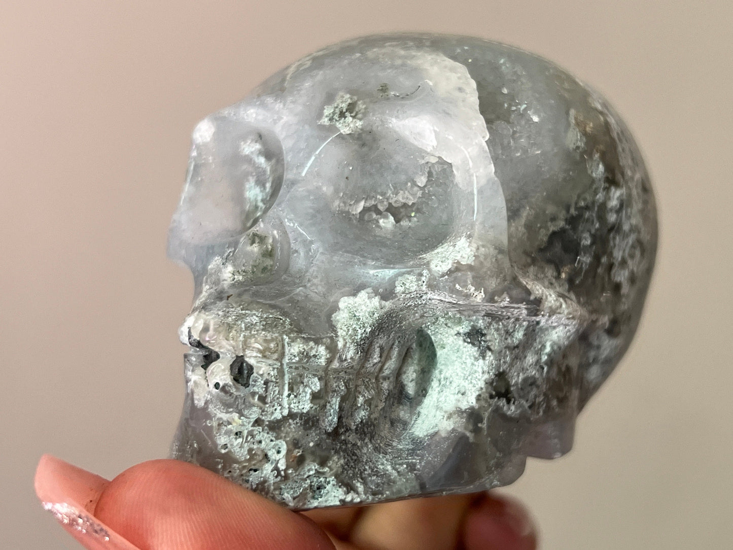 Moss Agate Skull, Druzy Moss Agate, Moss Agate Crystal, Crystal Gifts, Metaphysical Gifts, Witch Decoration, Crystal Skulls, SMALL
