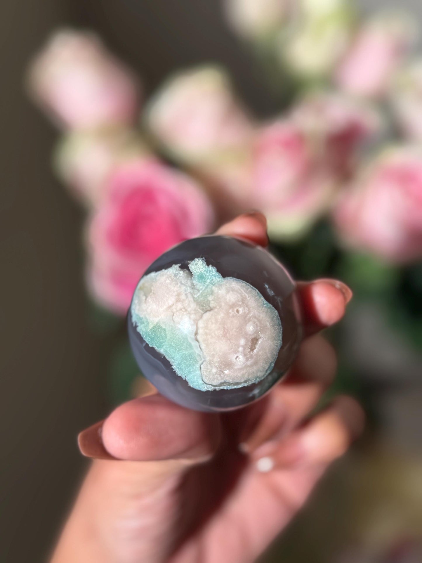 Green flower agate palm, Green Flower Agate, Sakura Agate, Cherry Blossom Agate, Heart Crystals, Crystal Gifts, Metaphysical Gifts