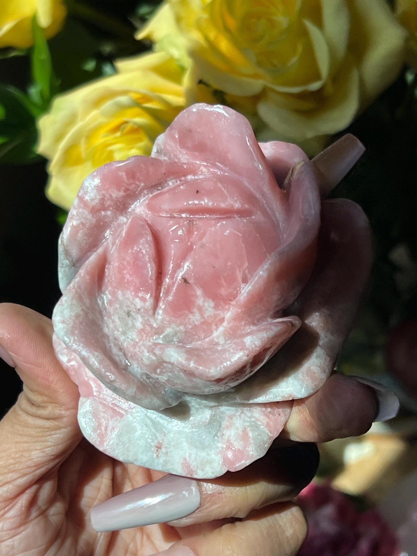 Pink Opal Rose, Pink Opal, Floral Crystal Carving, Heart Chakra Healing Crystal, Crystal Flower, Crystal Gifts,