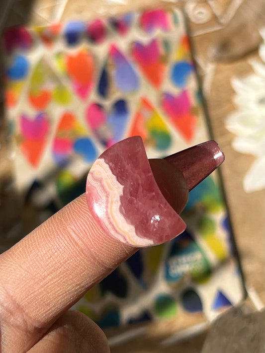 Rhodochrosite Heart Set, Pink Rhodochrosite Moon, Rhodochrosite Heart, Banded rhodochrosite, Moon Charms, Crystal Gifts, Rhodochrosite,