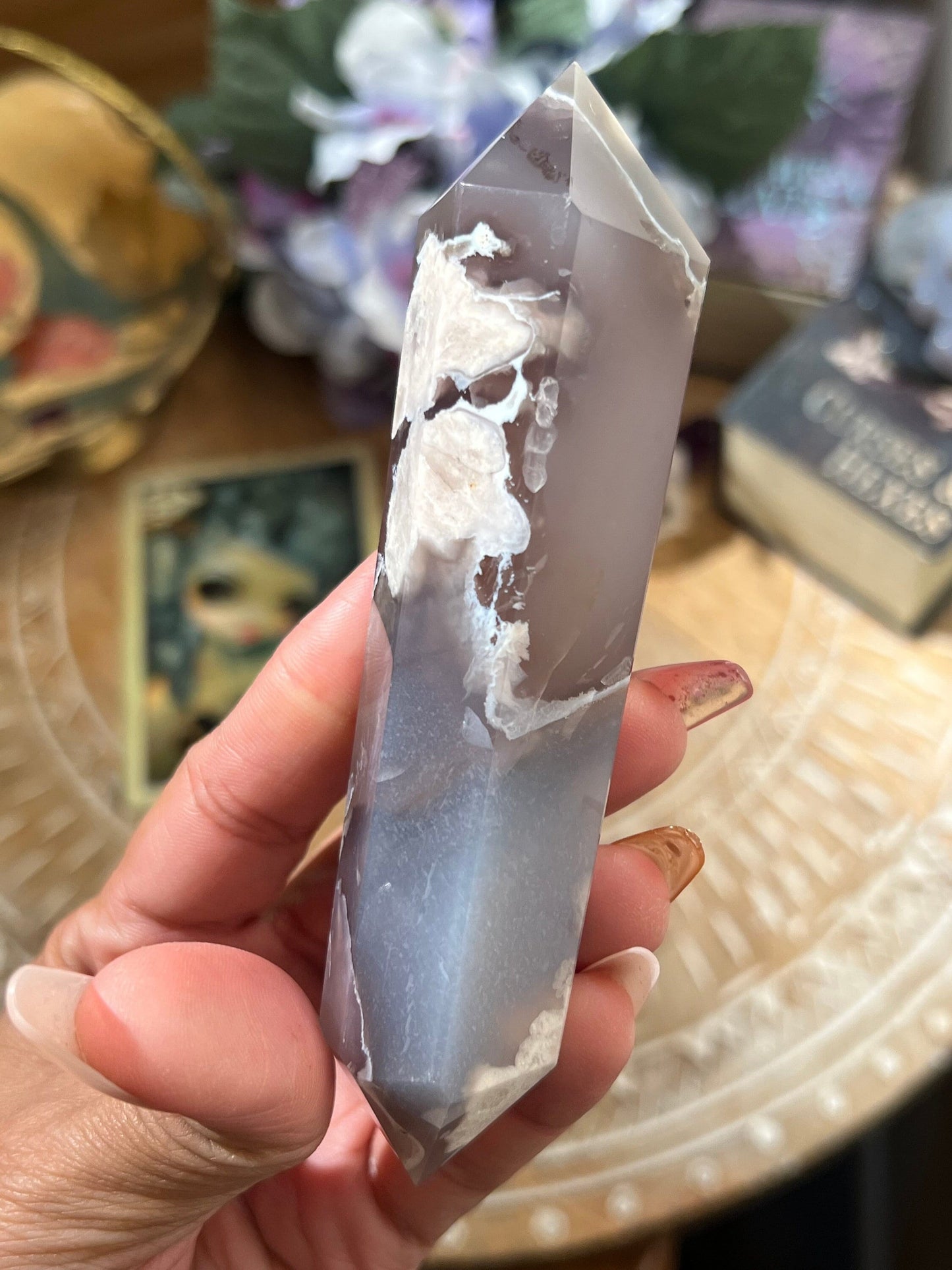 Gorgeous Black Flower Agate, Black Flower Agate Blue Flower Agate, Flower Agate, Blue Chalcedony, Crystal Gifts, Dendrite Agate,