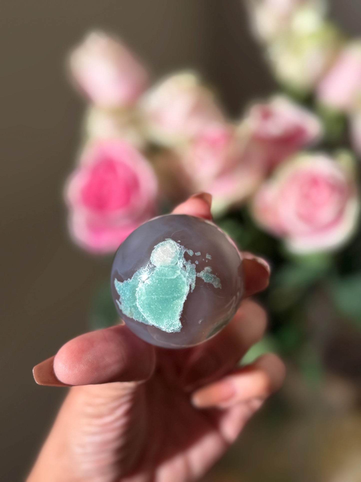 Green flower agate palm, Green Flower Agate, Sakura Agate, Cherry Blossom Agate, Heart Crystals, Crystal Gifts, Metaphysical Gifts