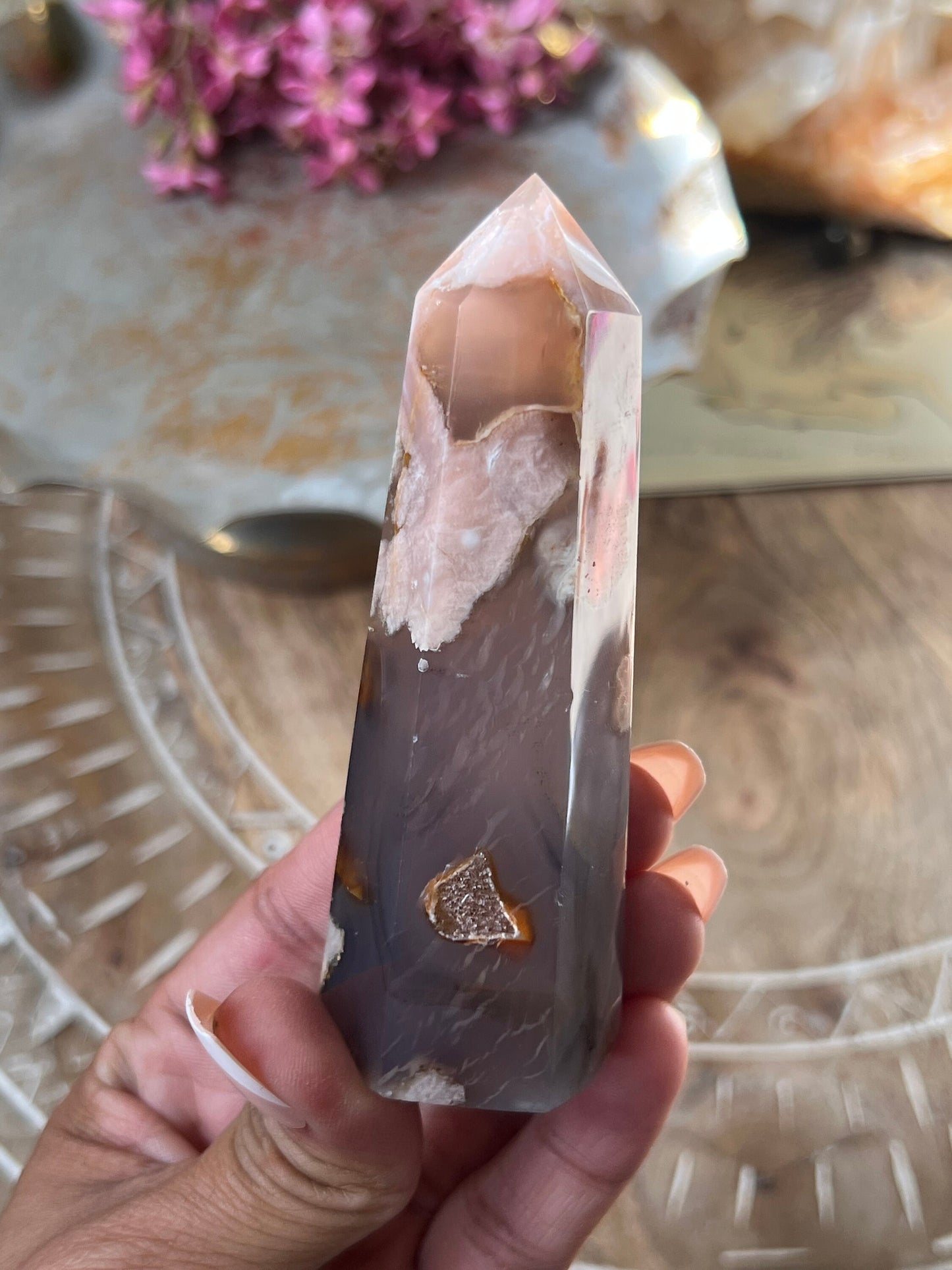 Black Flower Agate Tower, Black & Blue Flower Agate, Flower Agate, Blue Chalcedony