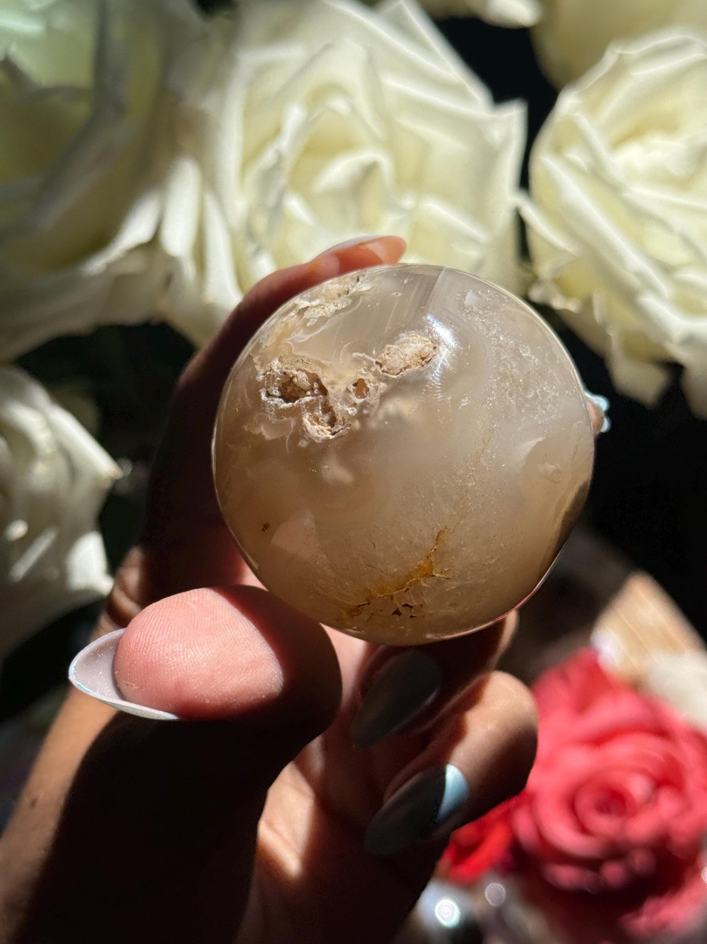 Flower Agate Sphere, Flower Agate, Small Flower Agate Sphere, Cherry Blossom Agate, Sakura Agate, Healing Crystals, SMALL
