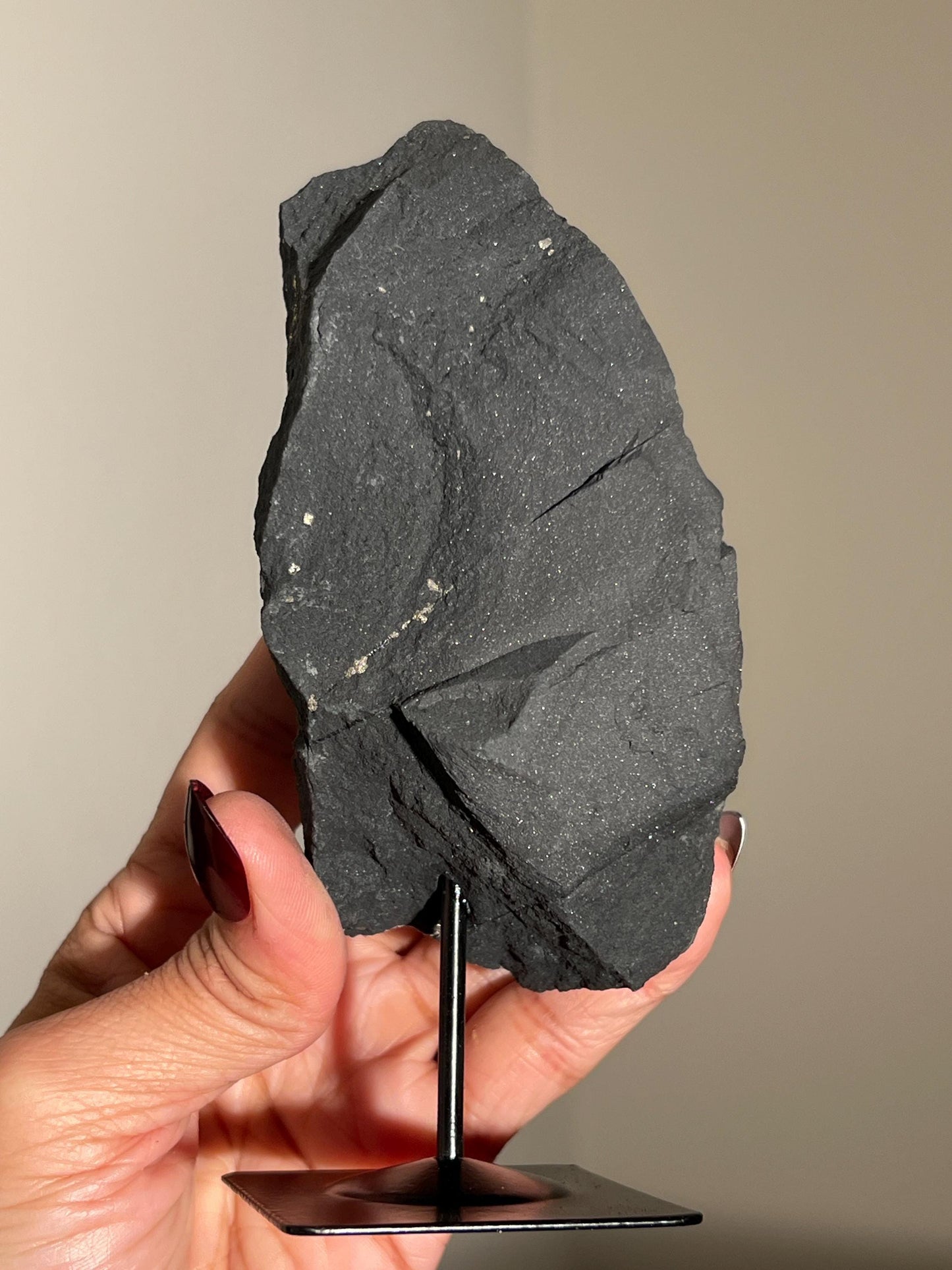 Shungite with Pyrite On Stand, Natural Shungite, Shungite with Pyrite, Raw Shungite, Crystal Gifts, Metaphysical Gifts, Spiritual Decor