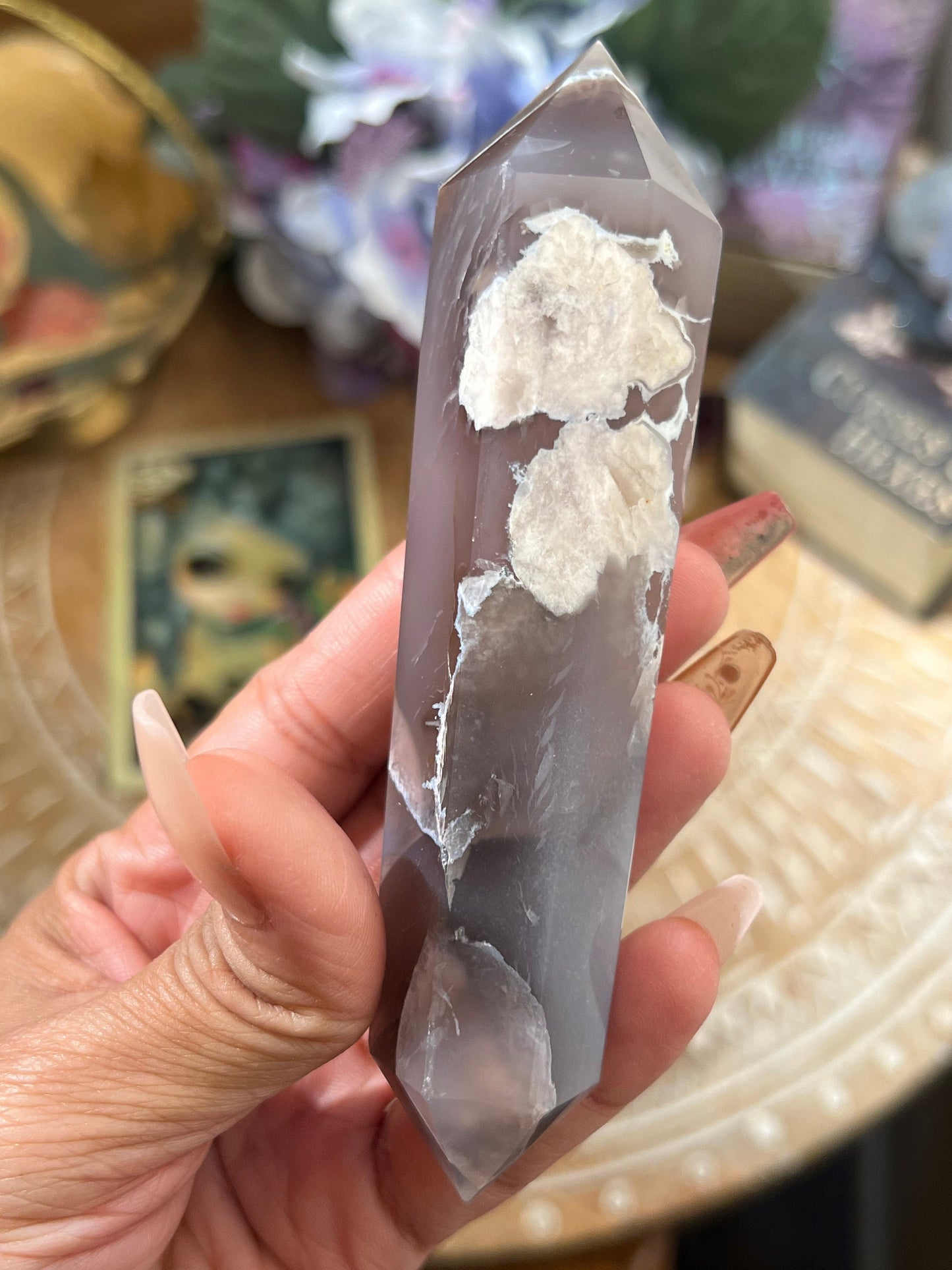 Gorgeous Black Flower Agate, Black Flower Agate Blue Flower Agate, Flower Agate, Blue Chalcedony, Crystal Gifts, Dendrite Agate,