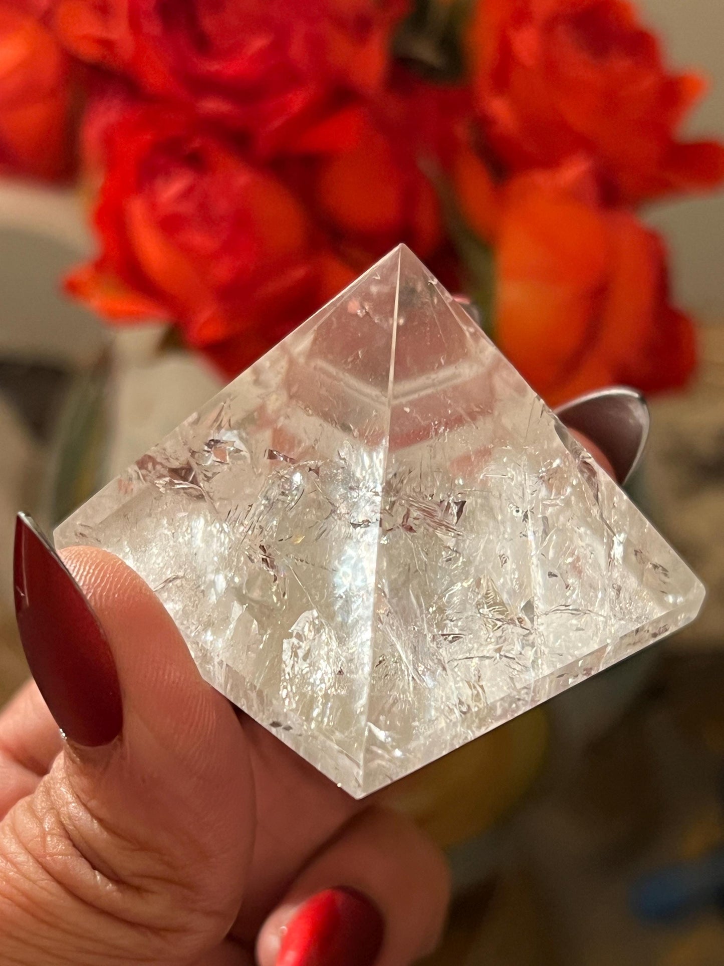 Natural Clear Quartz Pyramid With Chevron Patterns, Crystal Pyramid, Crystal Carvings, Clear Quartz, Spiritual Gifts, Crystal Gifts, Pyramid
