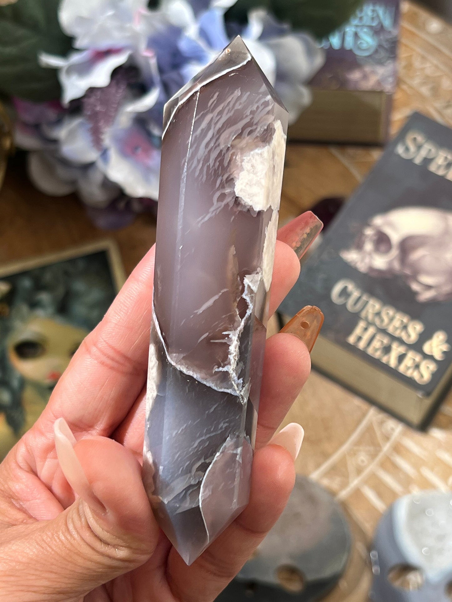 Gorgeous Black Flower Agate, Black Flower Agate Blue Flower Agate, Flower Agate, Blue Chalcedony, Crystal Gifts, Dendrite Agate,