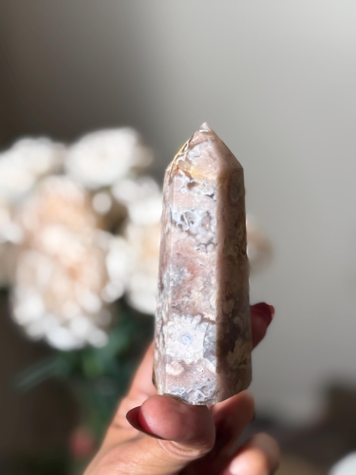 Black Flower Agate Tower, Pink and GREY Flower Agate, Flower Agate, Crystal Gifts, Metaphyiscal Gifts,