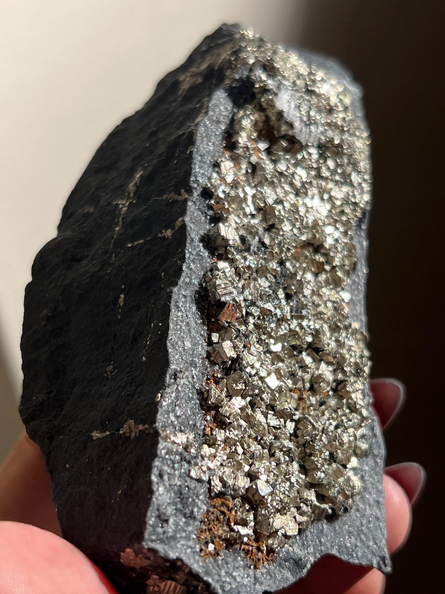 Shungite with Pyrite On Stand, Natural Shungite, Shungite with Pyrite, Raw Shungite, Crystal Gifts, Metaphysical Gifts, Spiritual Decor